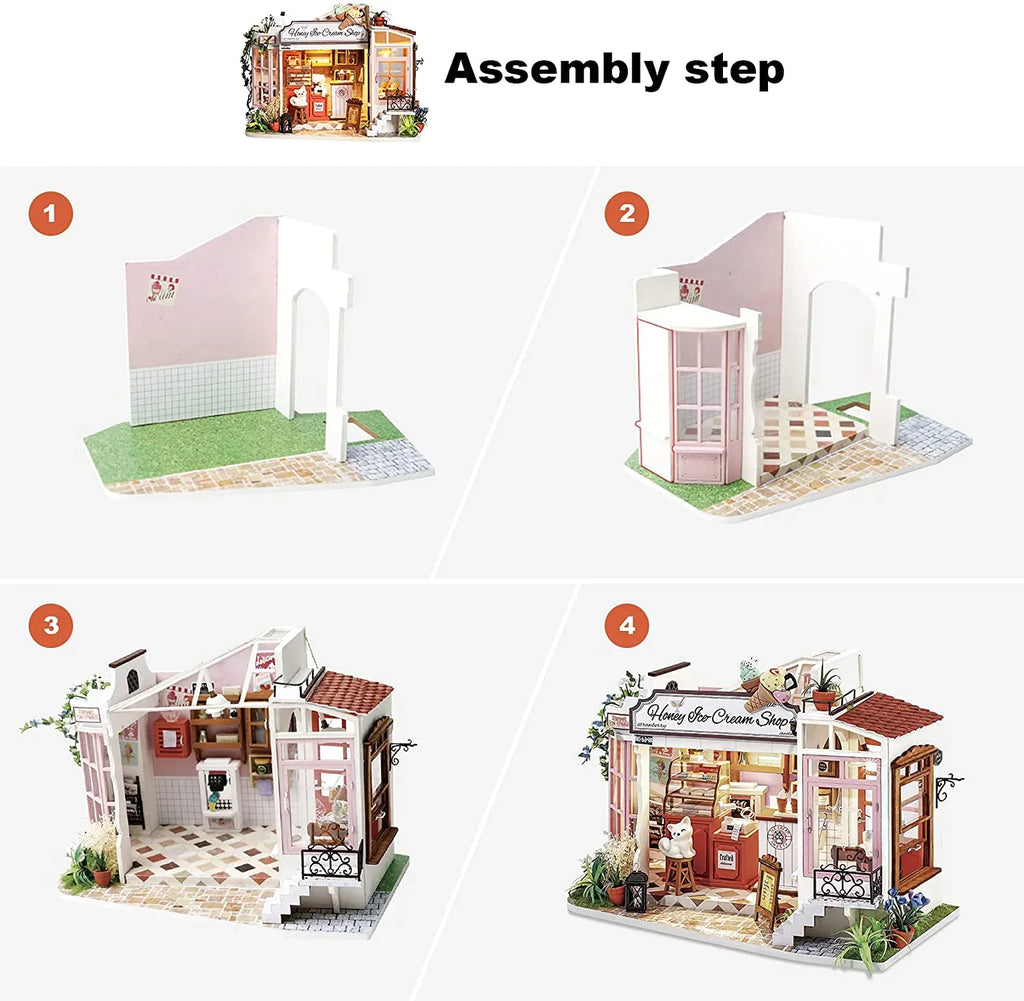 Rolife DIY Miniature Dollhouse Kit 1/24 Scale Tiny House Making Kit Home Decor Gifts Adults & Teens (Honey Ice-Cream Shop)