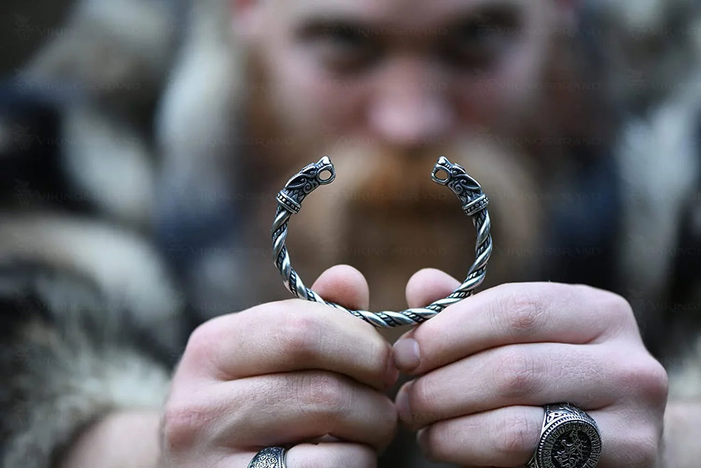 Bracelet Men | Adjustable Bracelet Men 7-10 inches | Pagan Jewelry | Norse God Odin Wolf Heads Arm Rings | Metal Wristband Gift Men & Boys