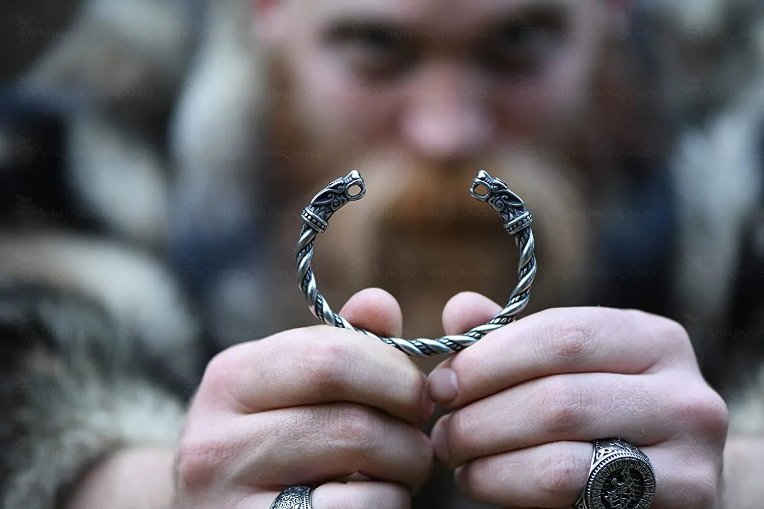 Bracelet Men | Adjustable Bracelet Men 7-10 inches | Pagan Jewelry | Norse God Odin Wolf Heads Arm Rings | Metal Wristband Gift Men & Boys