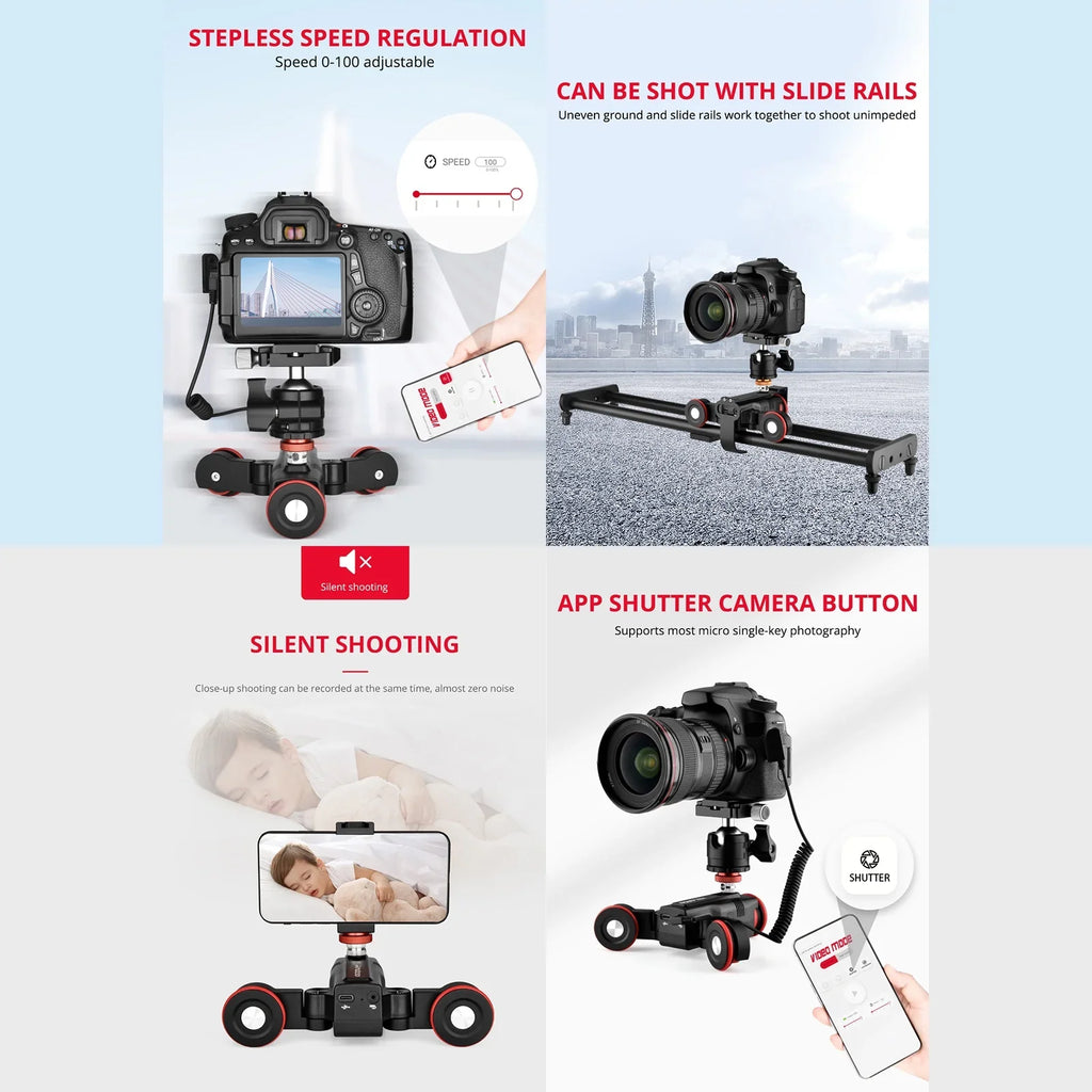 Andoer Video Dolly,Adjustable Speed 3-Wheels Motorized Slider L5i Dolly 3-Wheels Motorized Car Mobile APP Video Auto Dolly Auto Dolly 3-Wheels Slider Dolly Car APP Time-Lapse Line Wireless dsfen