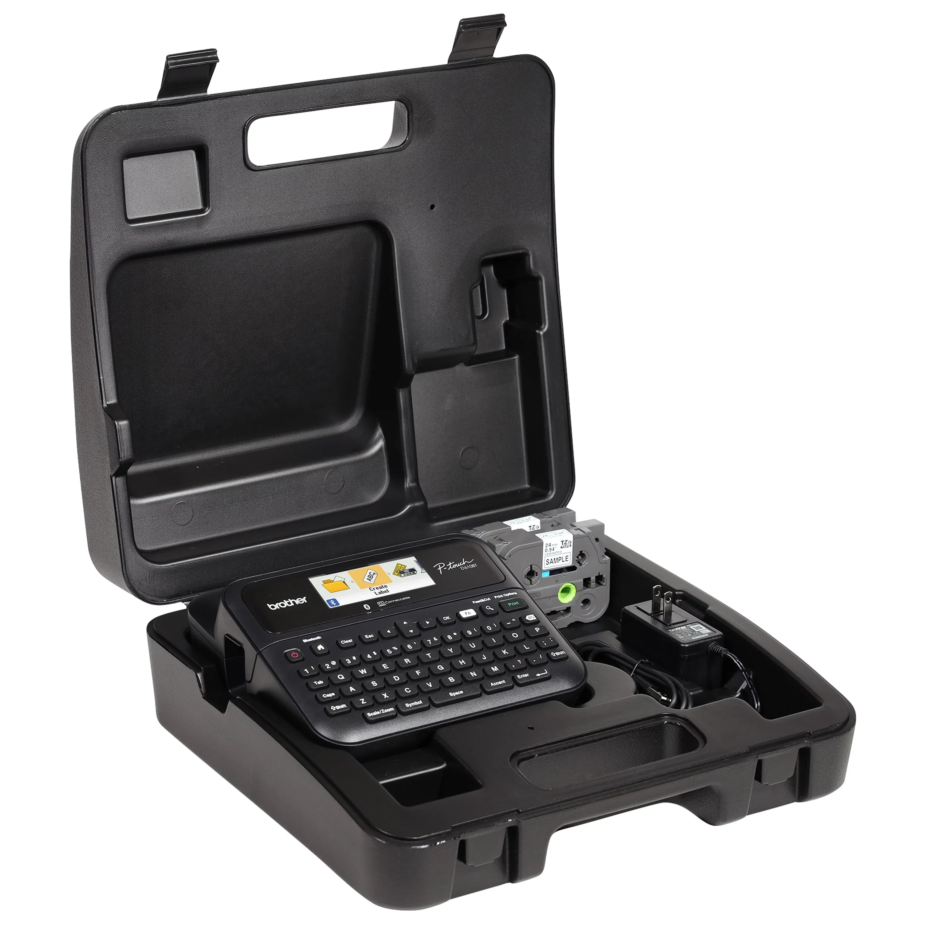 Brother P-touch Business Professional Connected Label Maker PT-D610BTVP with Bluetooth® Connectivity, includes carry case and 4m Black Print on Clear Sample Label Tape ~1/2” (12mm).