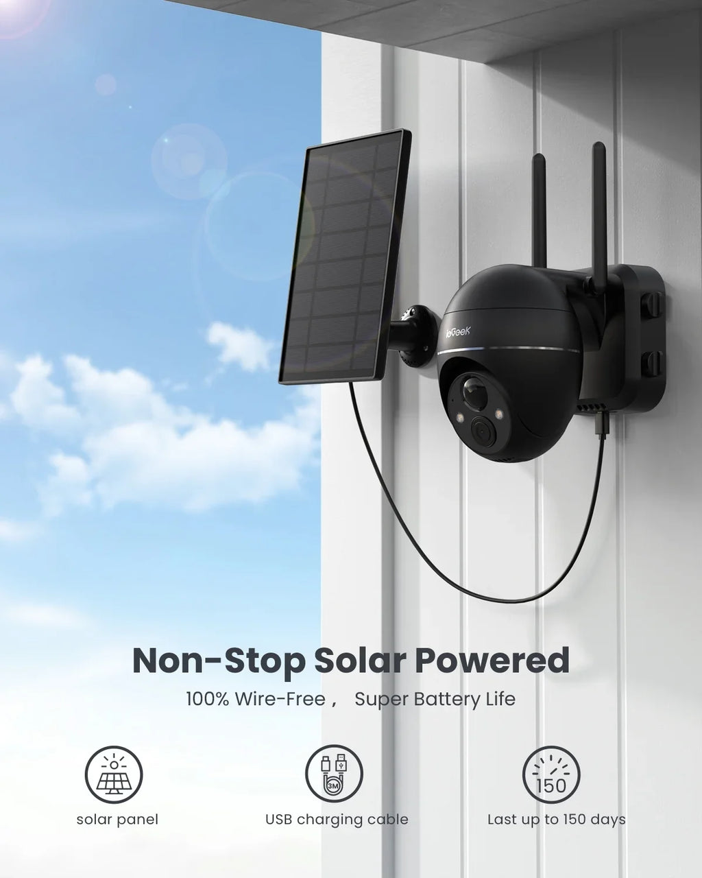 Solar Outdoor Wireless Security Camera WiFi, Spotlight & Siren, PTZ 360° View, 2K/3MP Color Night Vision, Outdoor Surveillance Camera with PIR Motion Detection, Work with Alexa