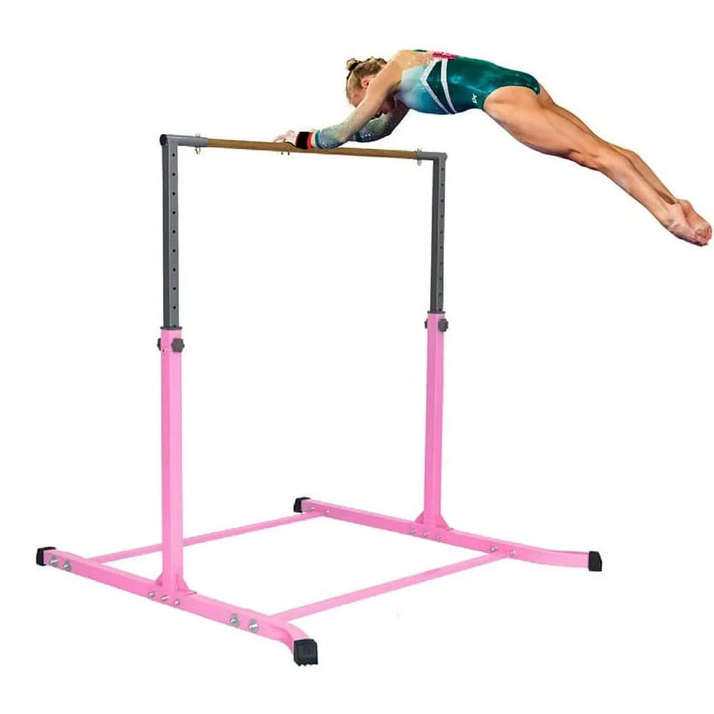 5 Star-TD Pink Gymnastic Kip Bar - Adjustable 3-5FT Junior Training Equipment, Heavy Duty Horizontal Bar with Curved Legs Kids Home Gym, Strong and Long-lasting