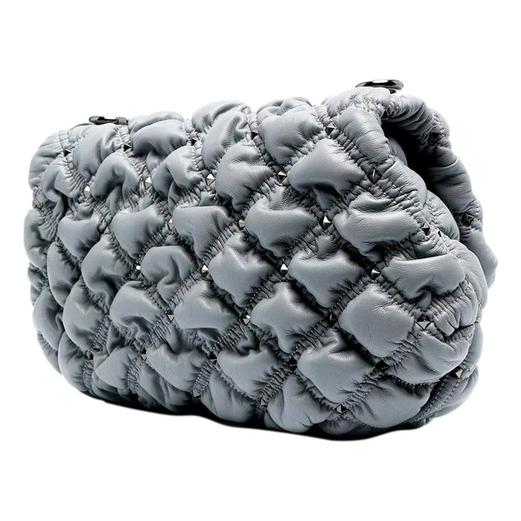 Valentino Garavani Spike Me Gray Leather Crossbody Bag Medium