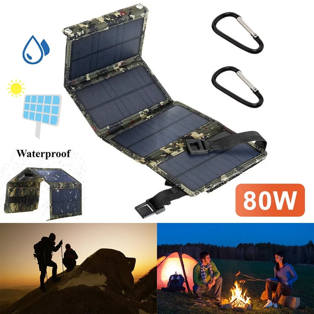 Jahy2Tech Foldable Outdoor 80W USB Solar Panel Portable Phone Charger Camping Hiking Rechargeable Battery High Standard