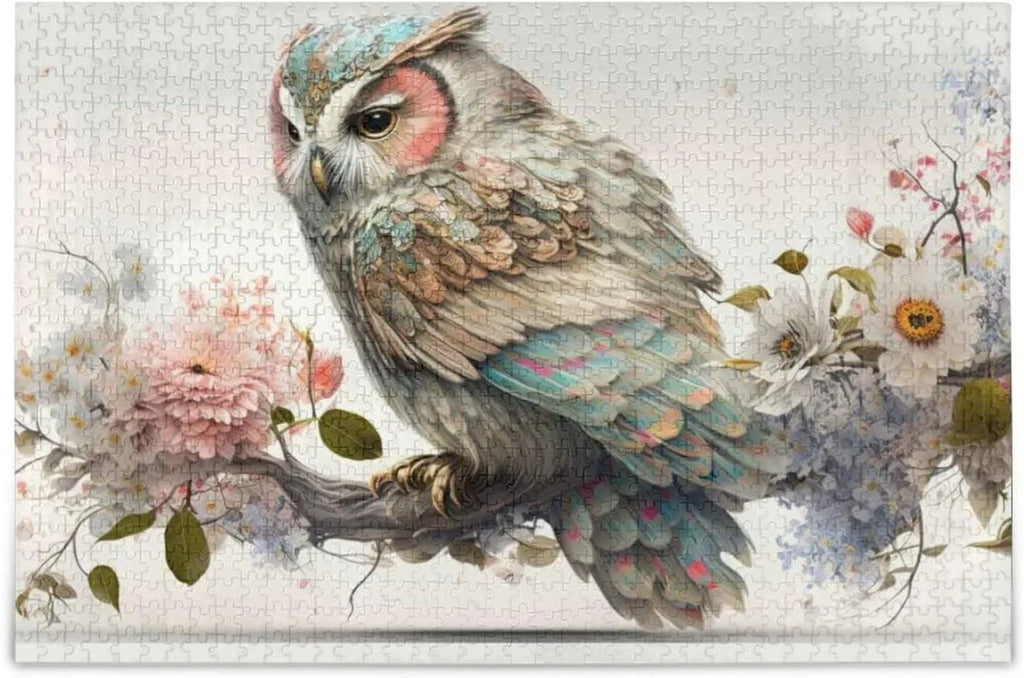500 PCS Art Floral Owl Jigsaw Puzzle, Paper Wood Composite Material Zigsaw with Storage Bag, Puzzle Adults, Fun Challenging Brain Exercise Family Game Gift Kids Friends Parents