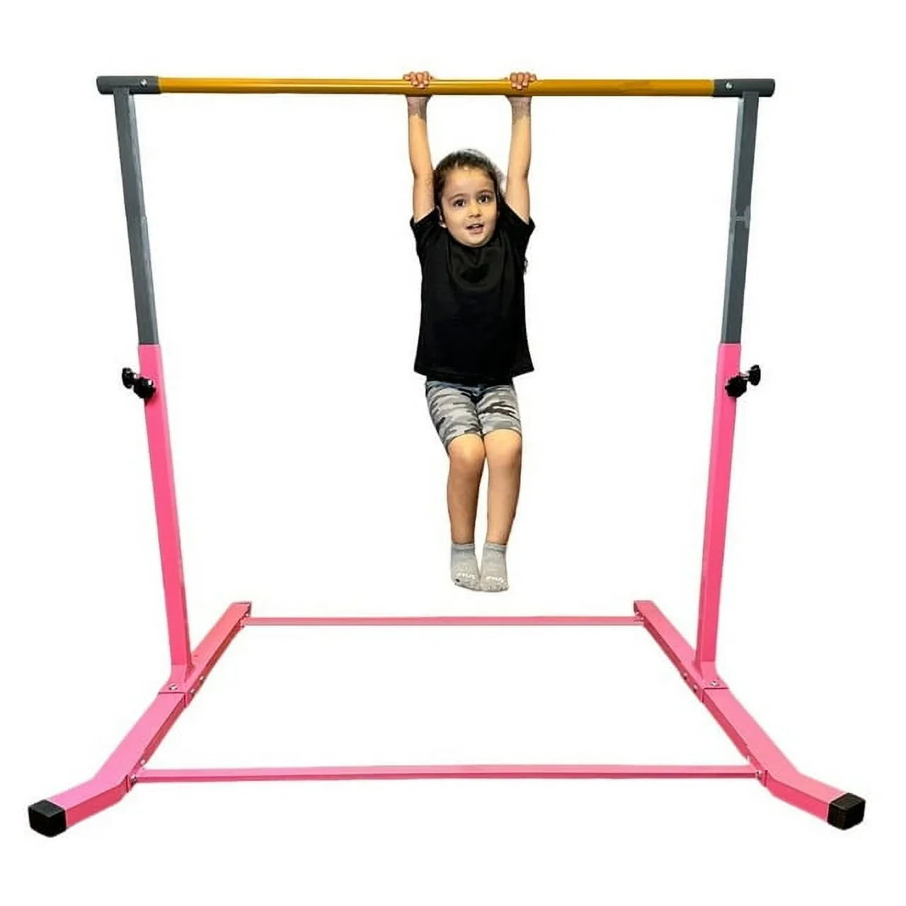 5 Star-TD Pink Gymnastic Kip Bar - Adjustable 3-5FT Junior Training Equipment, Heavy Duty Horizontal Bar with Curved Legs Kids Home Gym, Strong and Long-lasting