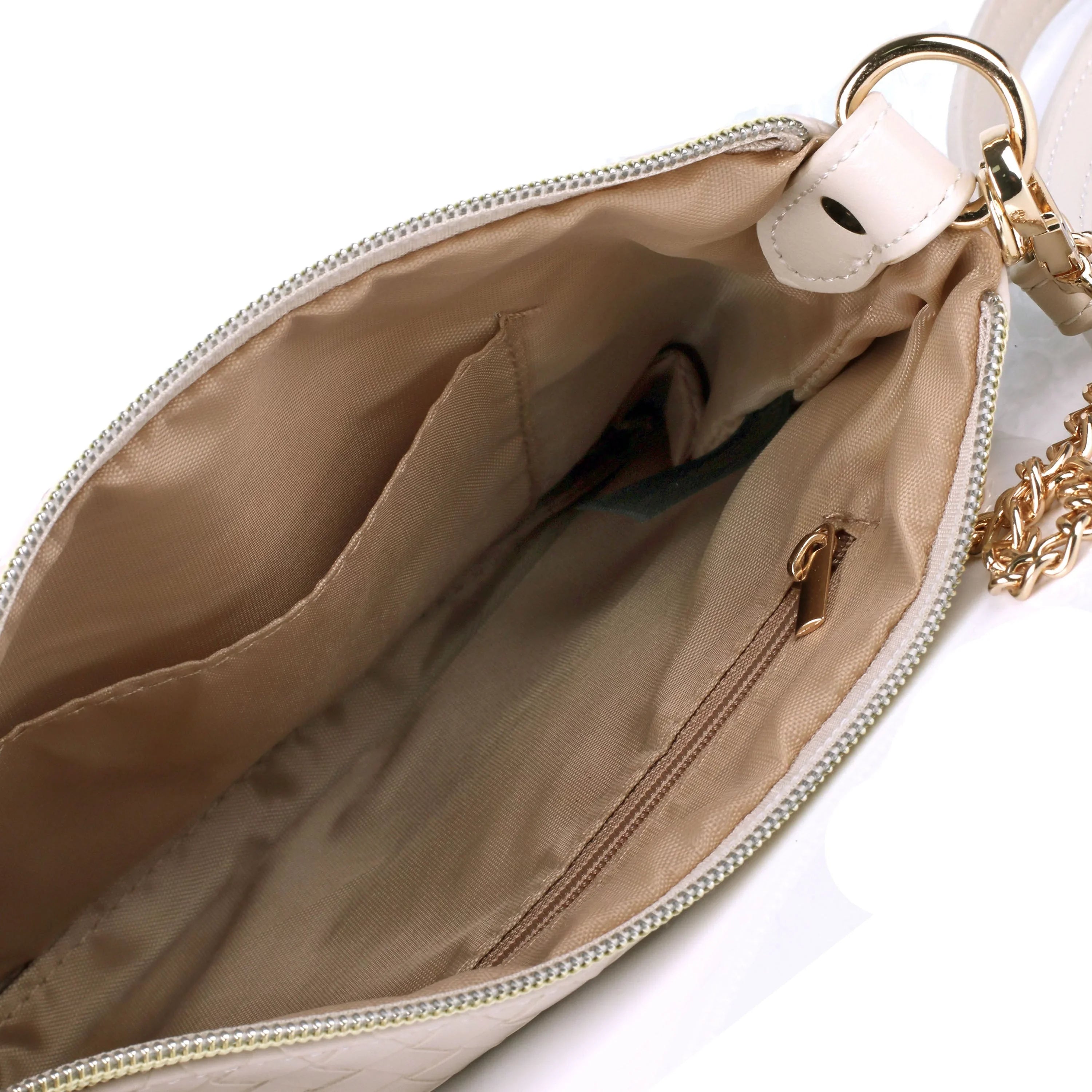 Julia Buxton Women's Basketweave Everywhere Convt Pouch Vegan Leather, White Pepper