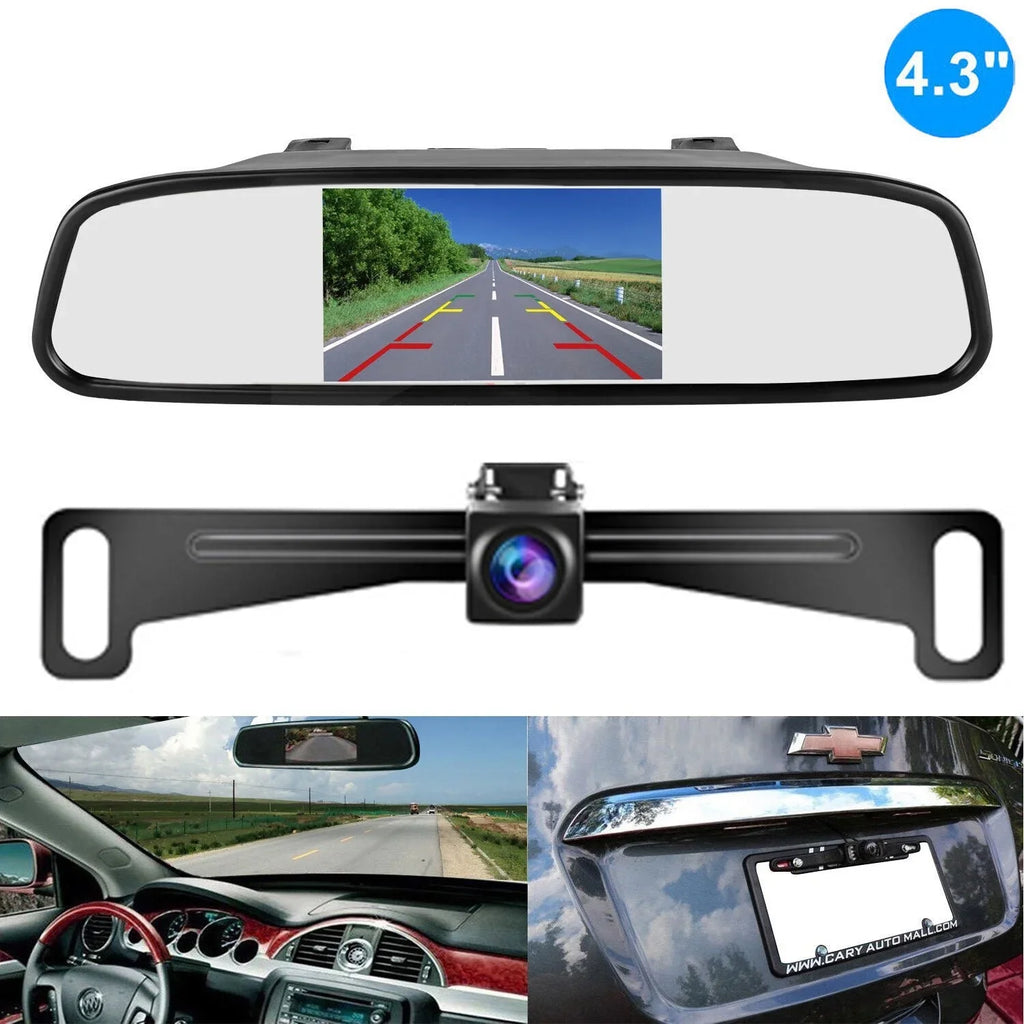 4.3inch HD Monitor Car Backup Reverse Camera Rear View Parking License Plate System