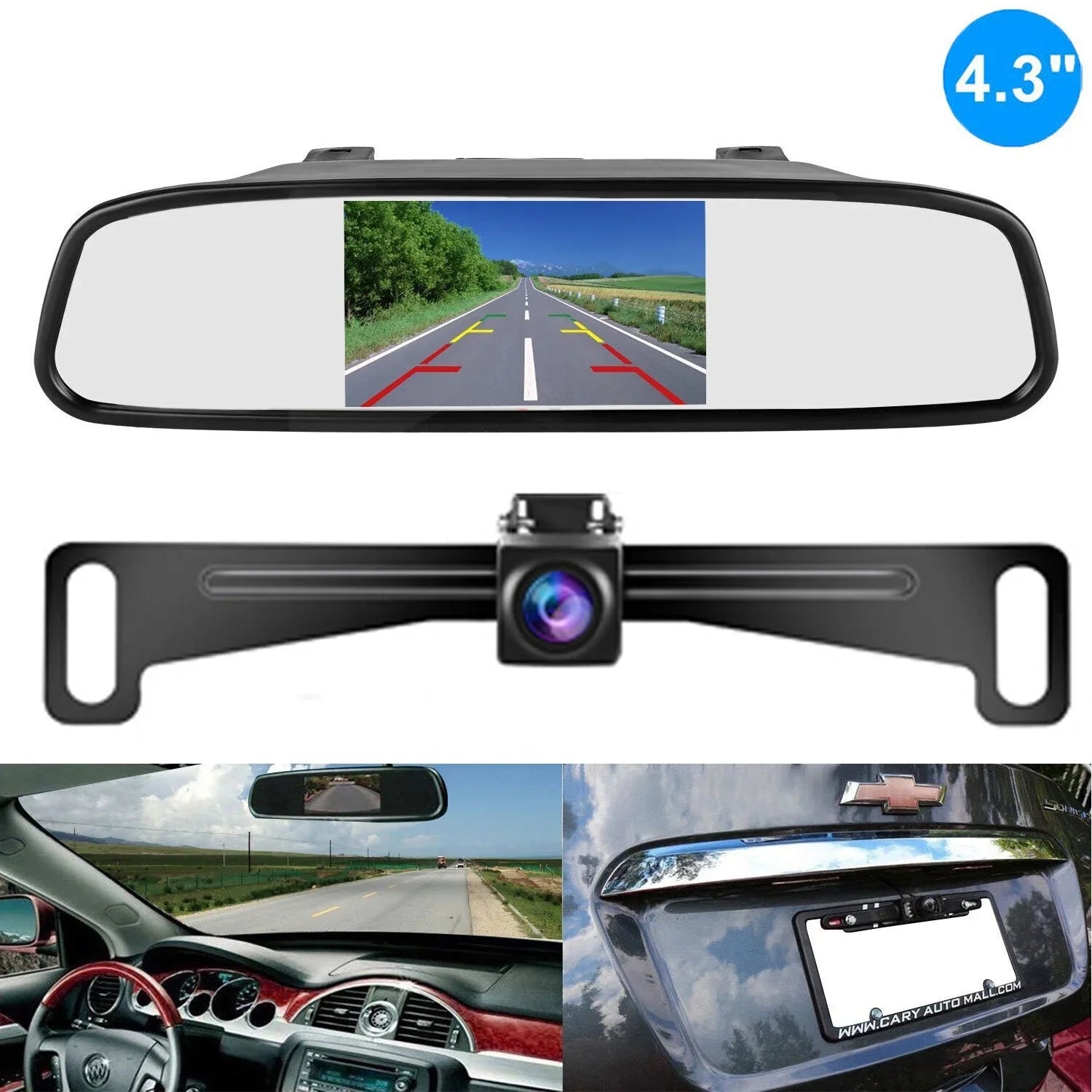 4.3inch HD Monitor Car Backup Reverse Camera Rear View Parking License Plate System
