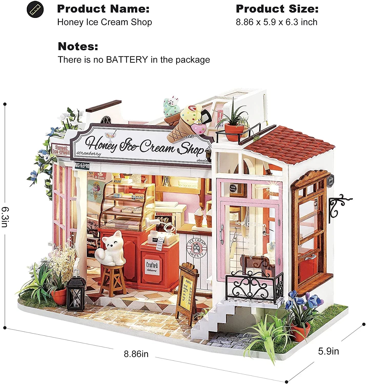 Rolife DIY Miniature Dollhouse Kit 1/24 Scale Tiny House Making Kit Home Decor Gifts Adults & Teens (Honey Ice-Cream Shop)