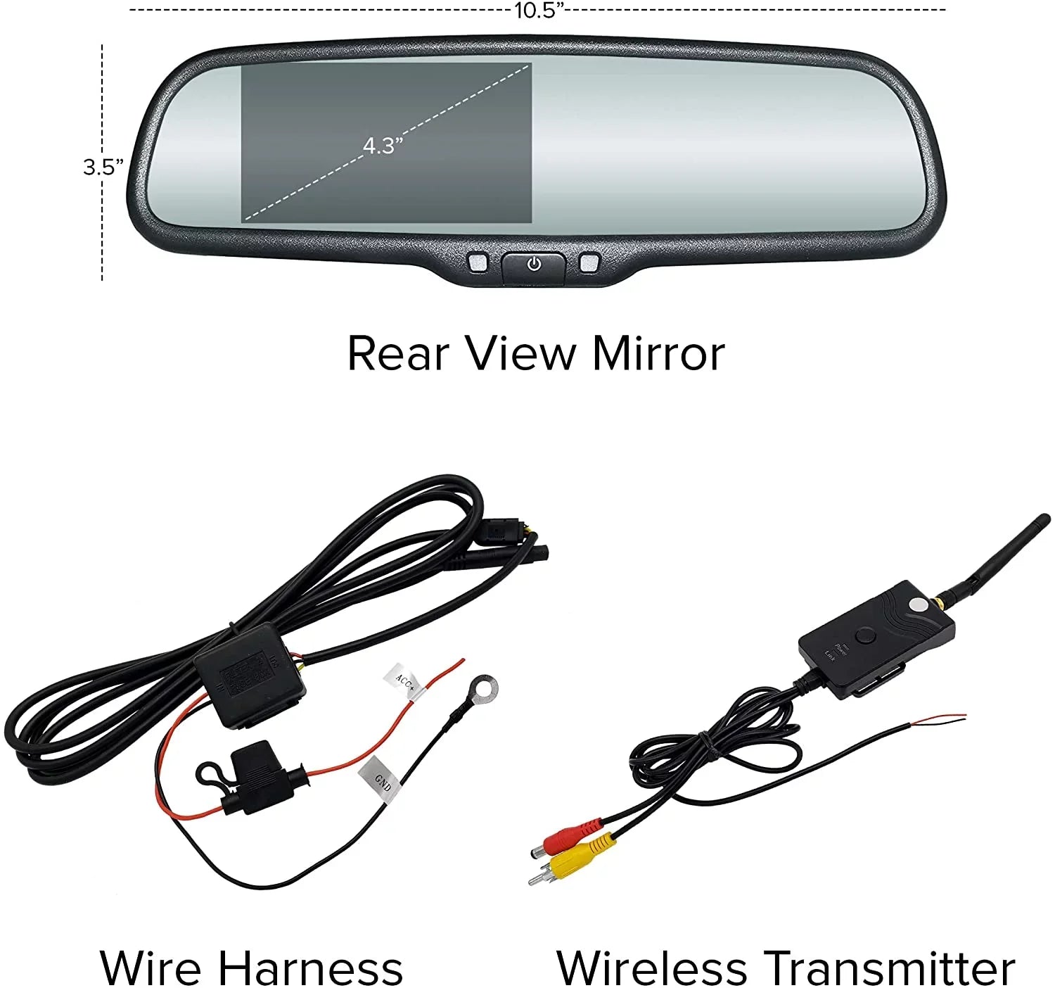 Master Tailgaters OEM Rear View Mirror with 4.3” LCD Screen, Wireless Transmitter & Waterproof 170° LED Backup Camera Kit - Universal Fit All Cars