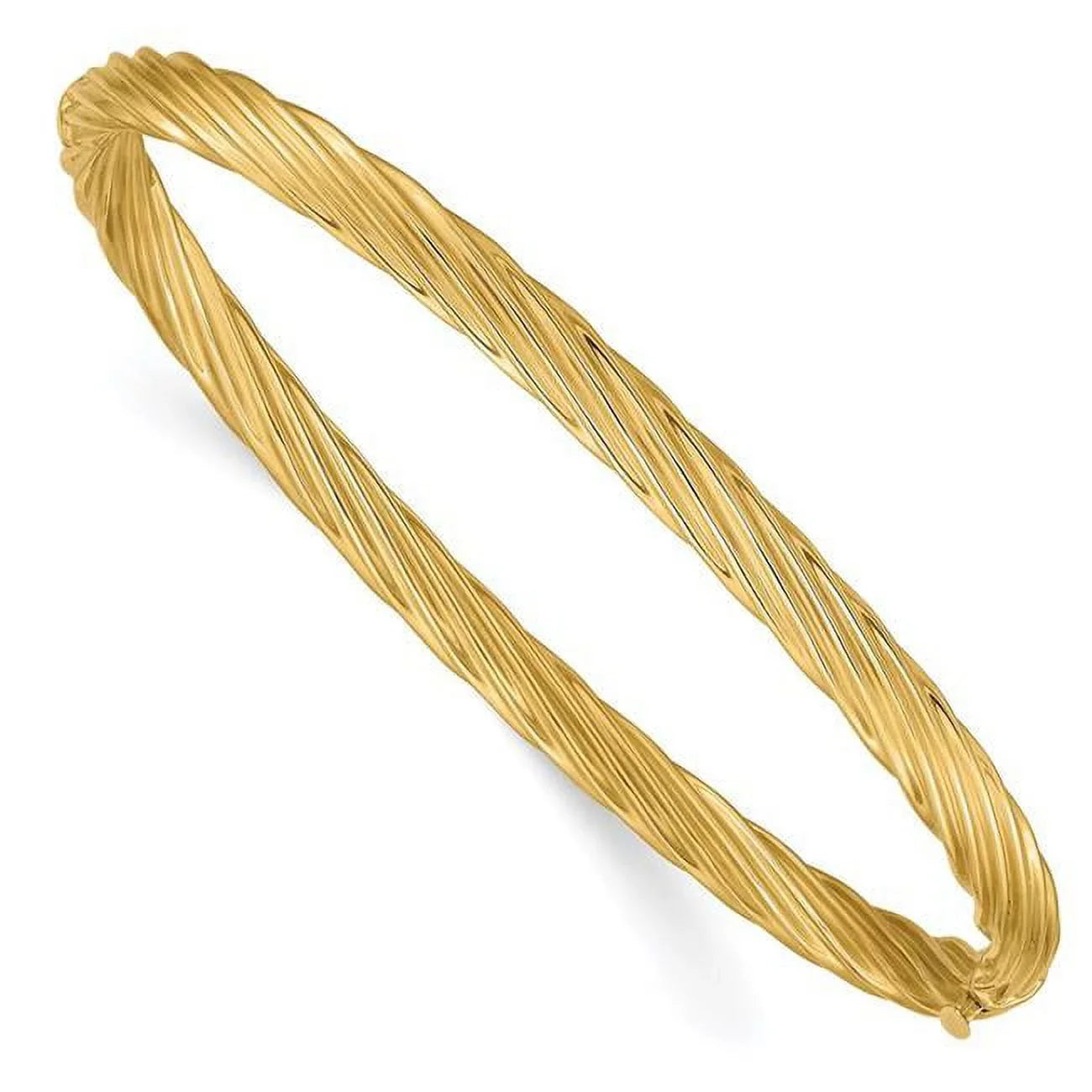 Finest GoldSW3-16O 14K Yellow Gold 0.187 mm Oversize Textured Hinged Bangle Bracelet
