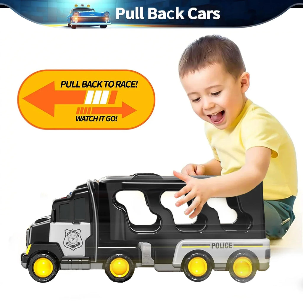 PayUSD Construction Toddler Police Truck Car Toys 3 4 5 6 Year Old Boys 5 in 1 Construction Car Trucks Playset with Play Mat & Accesoories, Birthday Gifts Toddlers Kids Boys Girls Age 3-5