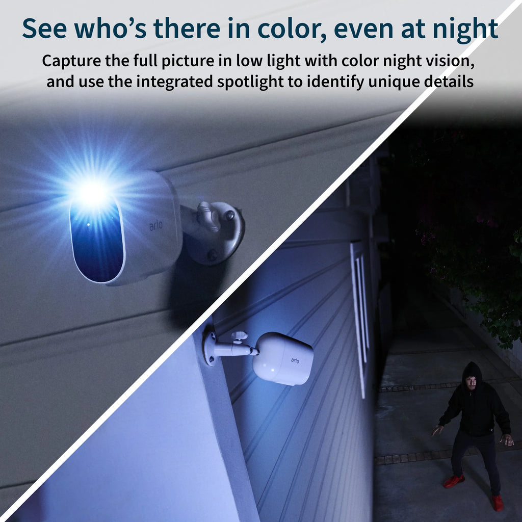 Arlo Essential Spotlight Camera - 3 Pack - Wireless Security, 1080p Video, Color Night Vision, 2 Way Audio, White - VMC2330