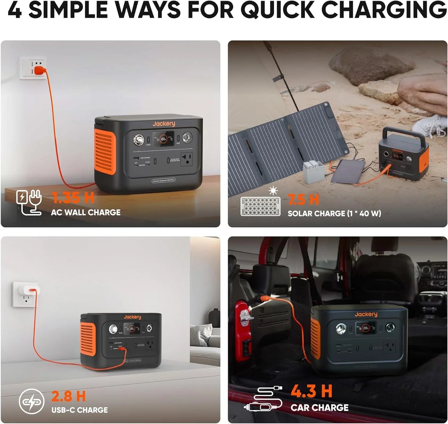 Jackery Explorer 300 Plus Portable Power Station, 288Wh Backup LiFePO4 Battery, 300W AC Outlet, 3.75 KG Solar Generator RV, Outdoors, Camping, Traveling, and Emergencies