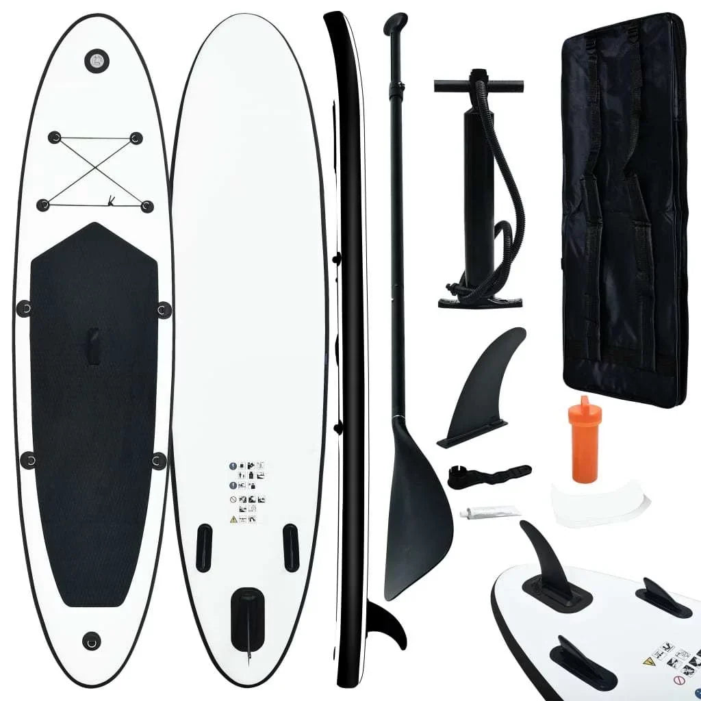 Stylish Inflatable Stand Up Paddle Board Set in Timeless Black and White