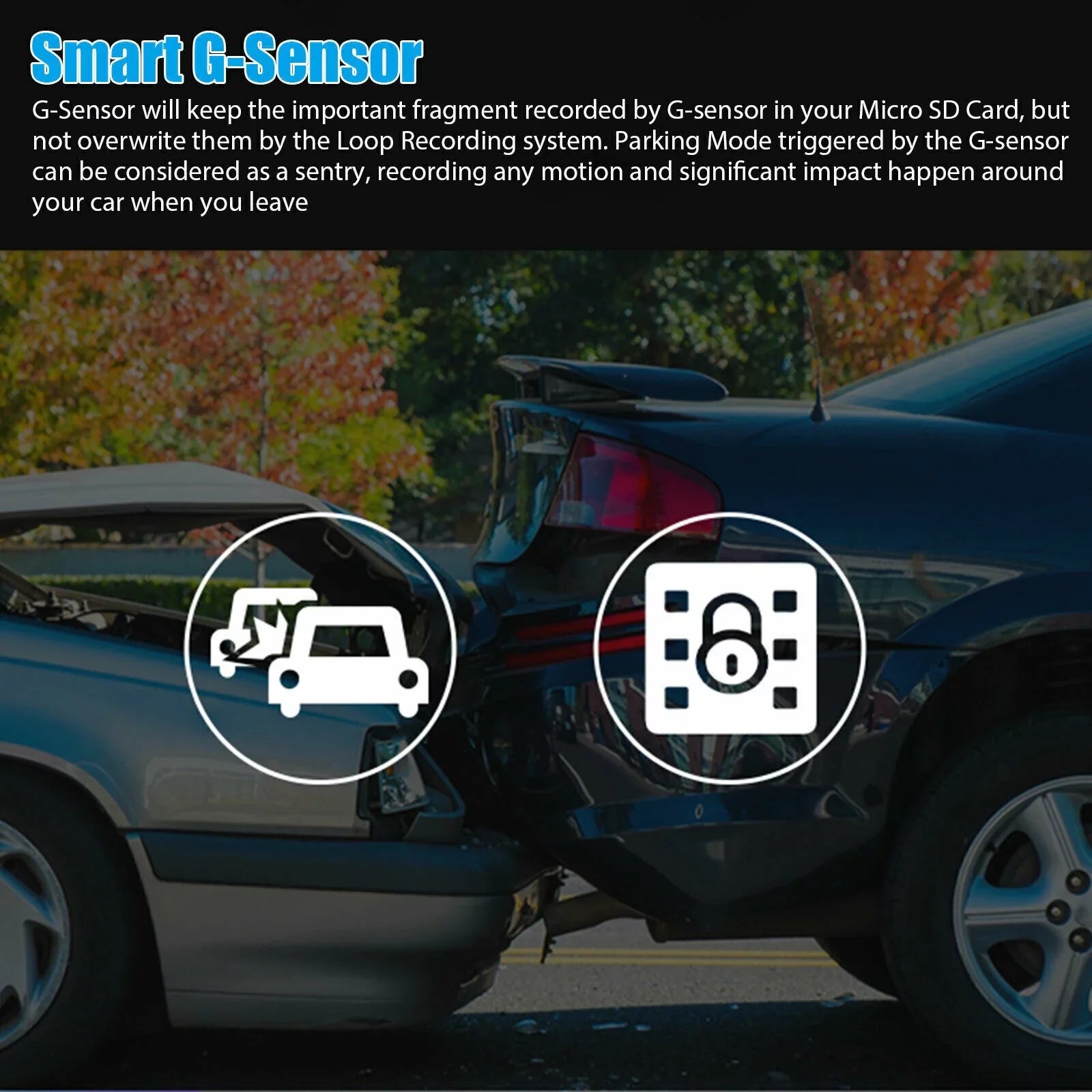 TASHHAR Car Dual Lens Dash Cam 1080P 4" HD DVR Front/Rear/Built-In Video Camera Driving Recorder G-Sensor, Motion Detection and Parking Monitoring