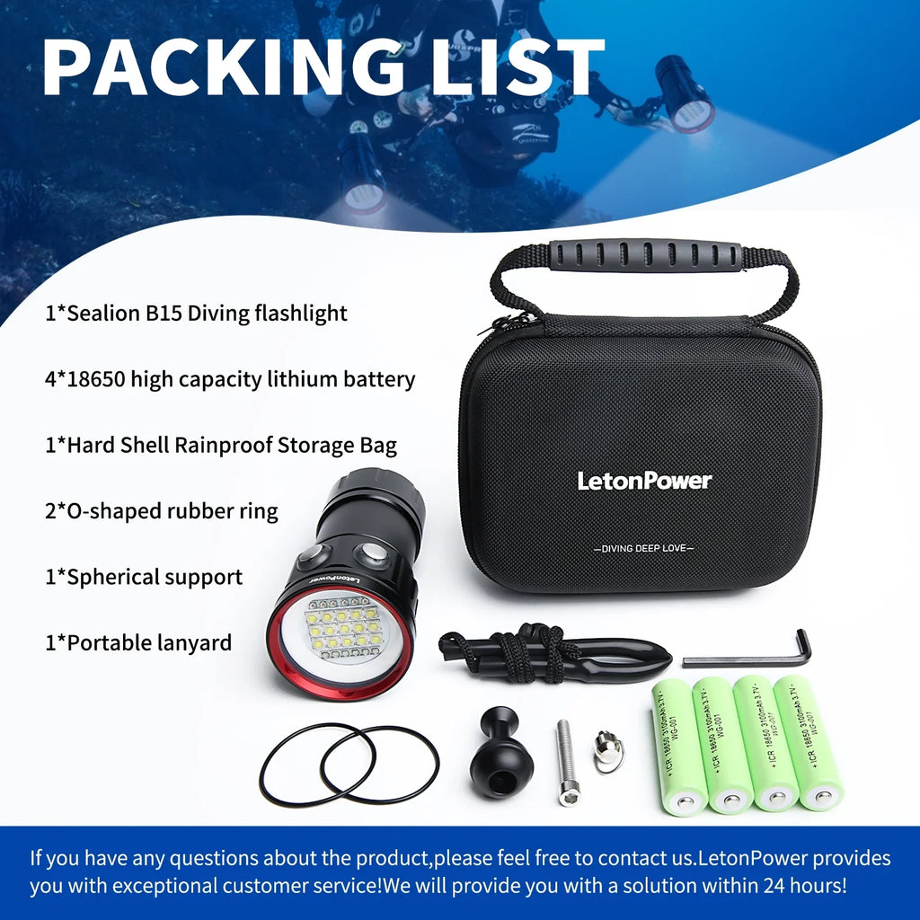 B15 Dive Light Underwater Flashlight 8000Lumens Underwater Video Lights 80m Scuba Dive Light Diving Flashlight Under Water Sports,Underwater Video Shooting and Photography