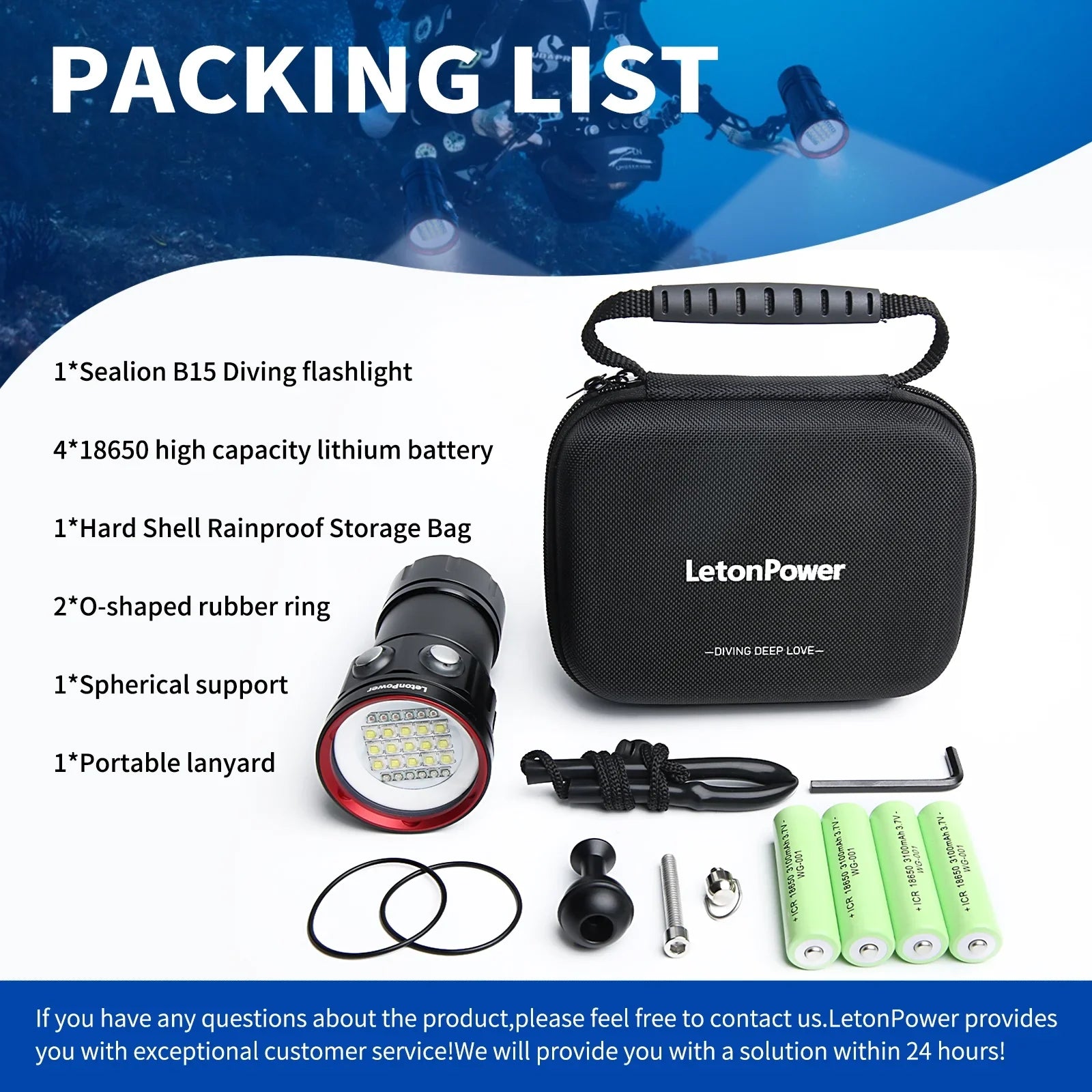 B15 Dive Light Underwater Flashlight 8000Lumens Underwater Video Lights 80m Scuba Dive Light Diving Flashlight Under Water Sports,Underwater Video Shooting and Photography