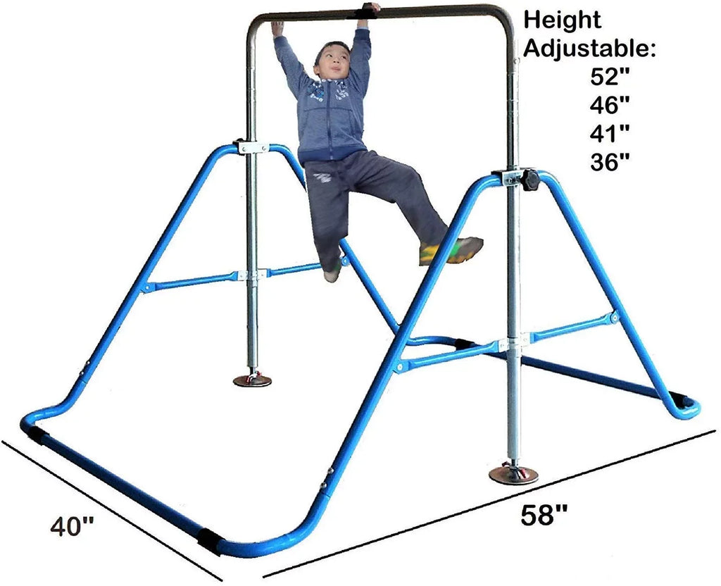 Expandable Gymnastics Kip Bar Gymnastic Training Kip Bar Adjustable Height Horizontal Bar Monkey Bars Folding Climbing Tower Fitness Kids with Mat Blue
