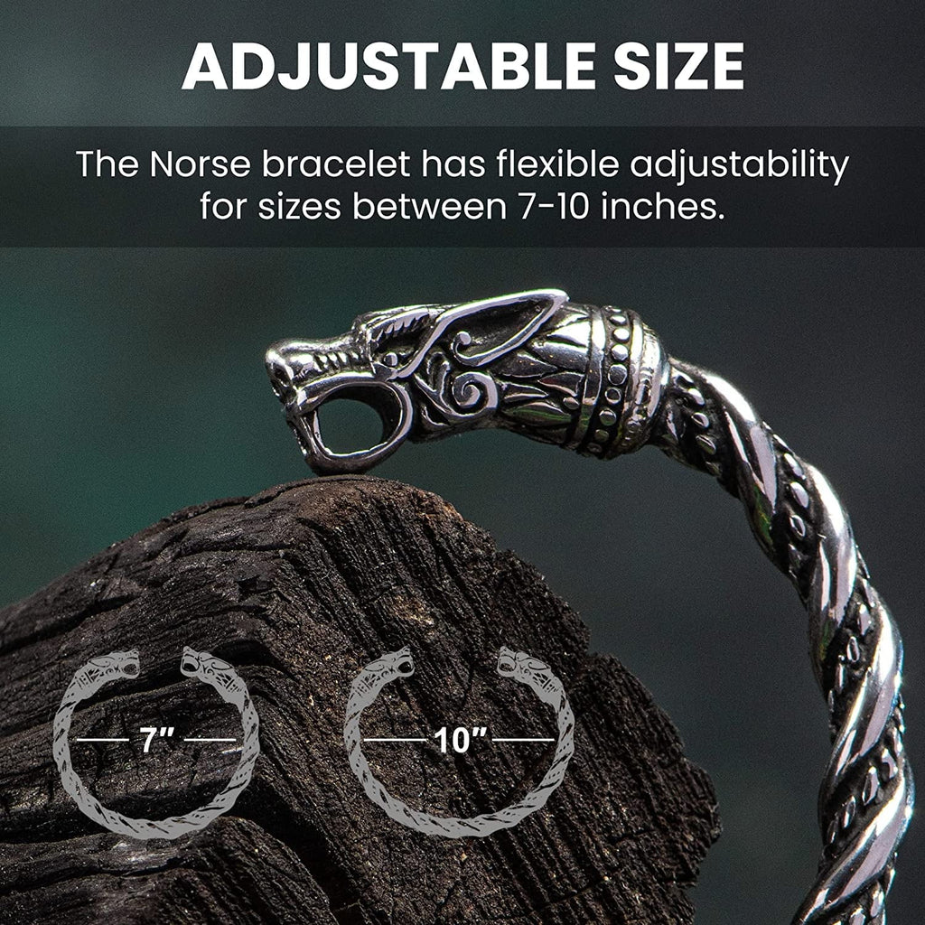 Bracelet Men | Adjustable Bracelet Men 7-10 inches | Pagan Jewelry | Norse God Odin Wolf Heads Arm Rings | Metal Wristband Gift Men & Boys