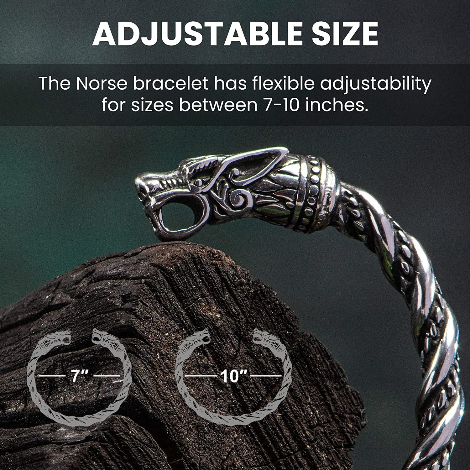 Bracelet Men | Adjustable Bracelet Men 7-10 inches | Pagan Jewelry | Norse God Odin Wolf Heads Arm Rings | Metal Wristband Gift Men & Boys
