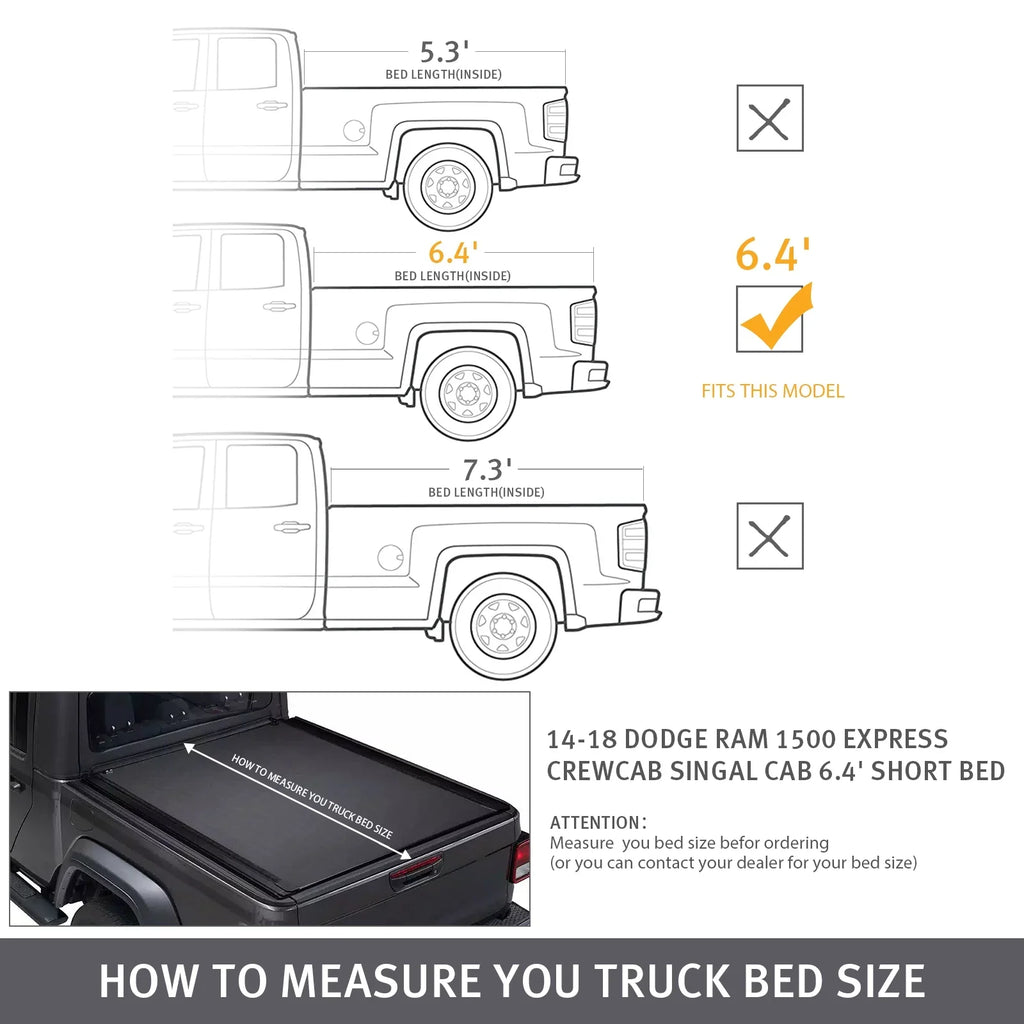 XTWEEX Soft Roll Up Truck Bed Tonneau Wrap Fits 2002-2023 Dodge Ram 1500 | 2003-2023 Ram 2500 3500 | 2019+ Ram 1500 Classic Body(Not New Body) 6.4 FT Bed W/O Rambox