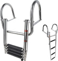 4 Step Pontoon Vessel Ladder,Heavy Duty Telescoping Watercraft Boarding Ladder with Wide Steps, Folding Craft Swim Ladder,Dock Ladder with Hand Railings