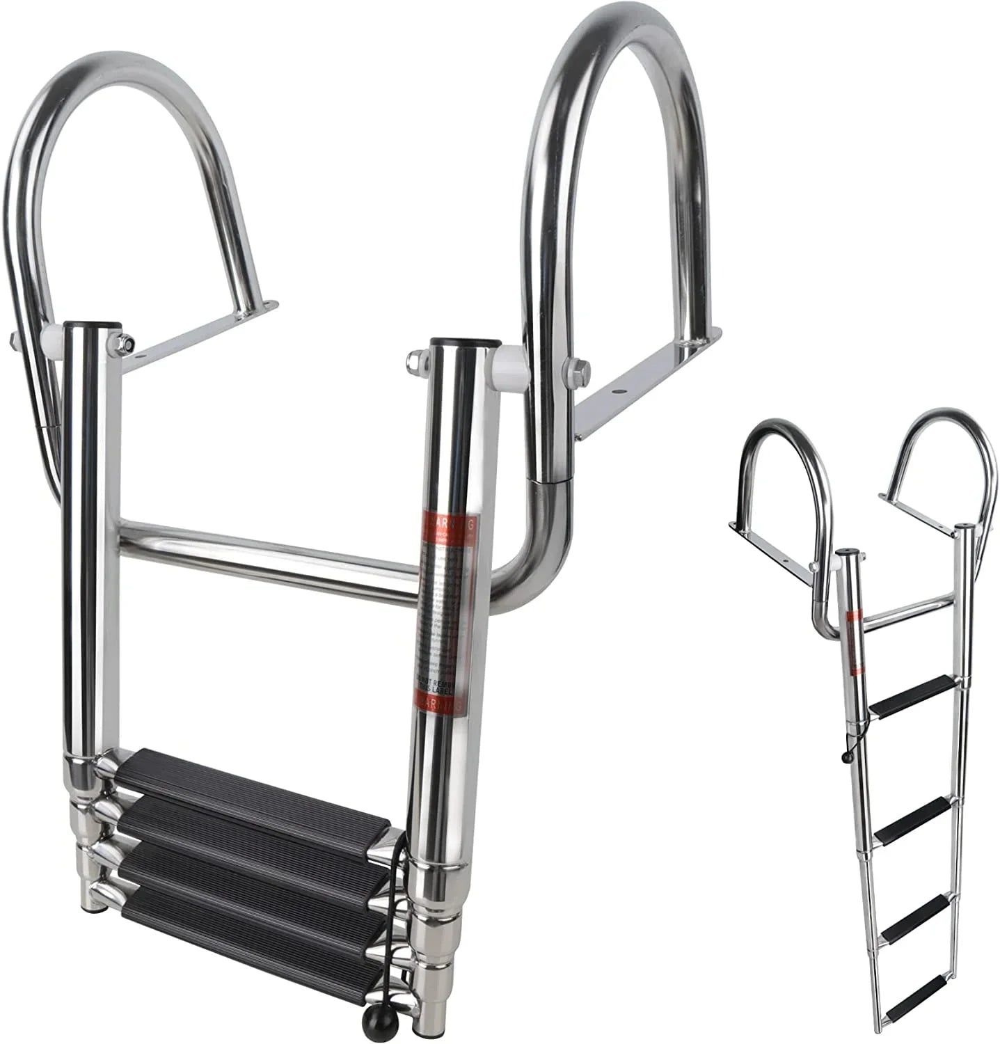 4 Step Pontoon Vessel Ladder,Heavy Duty Telescoping Watercraft Boarding Ladder with Wide Steps, Folding Craft Swim Ladder,Dock Ladder with Hand Railings