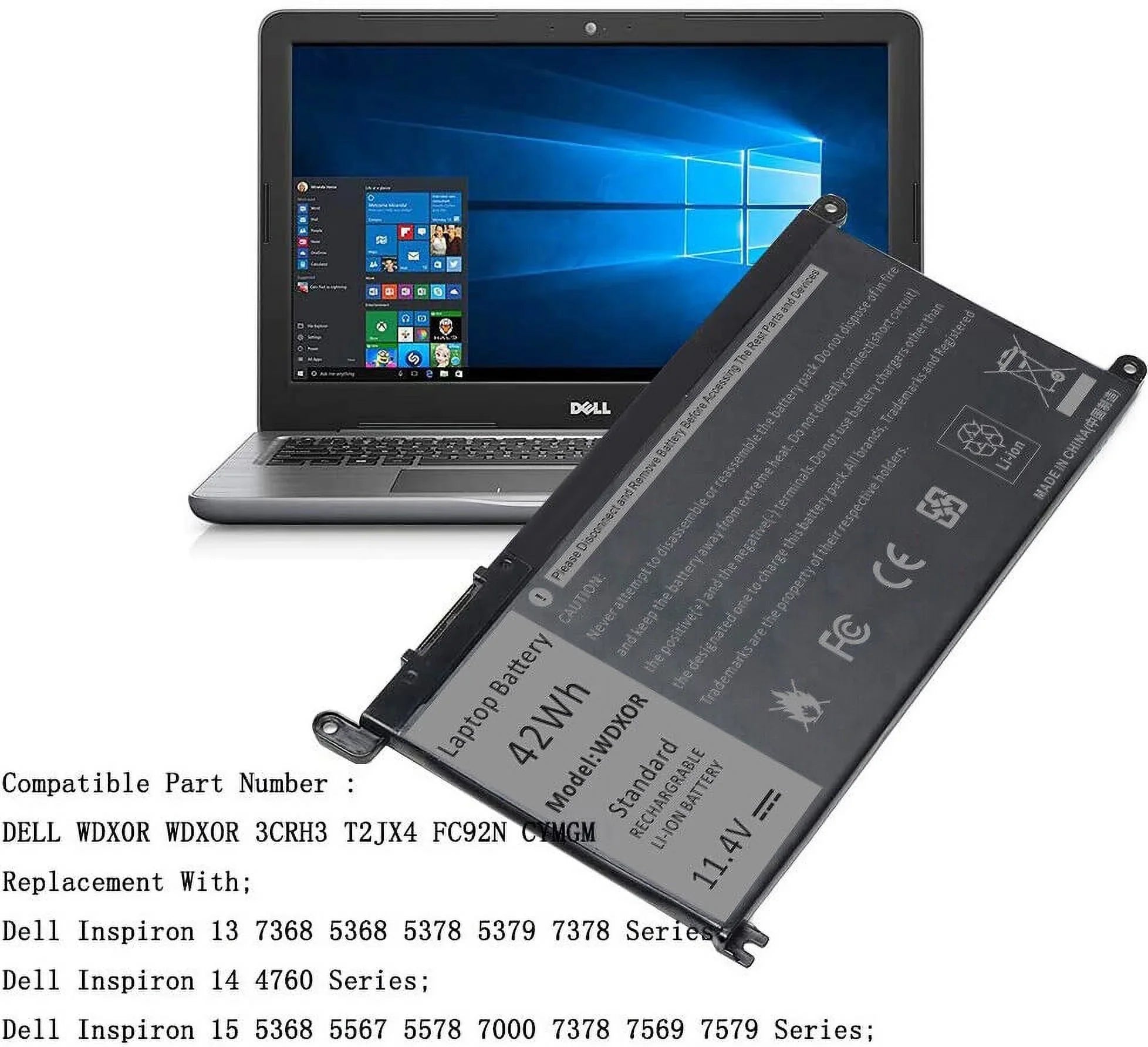 Battery For Dell WDXOR WDX0R 0WDX0R,FC92N 0FC92N