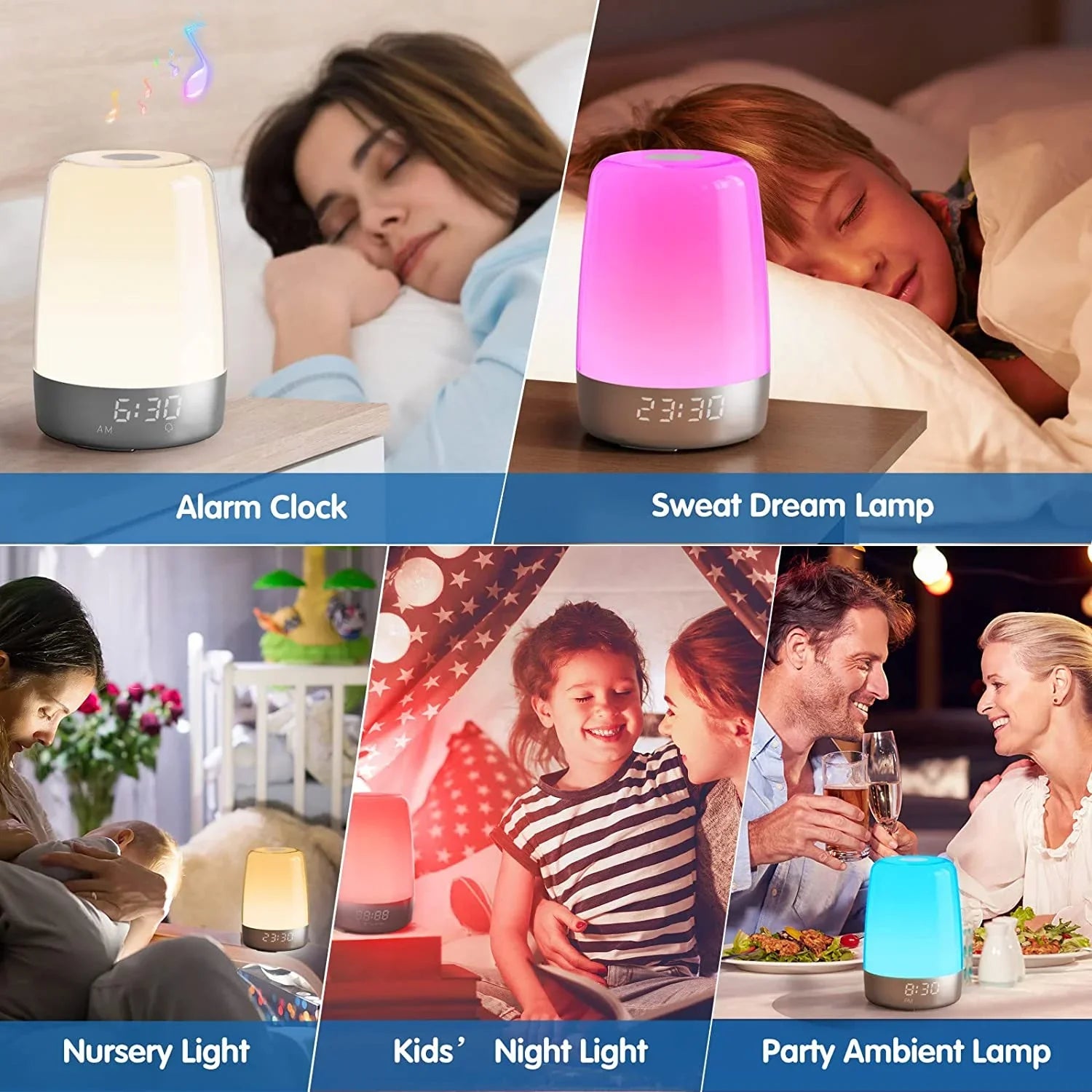 Sunrise Simulation Alarm Clock Wake Up Light Heavy Sleepers Adults, Dimmable Sun Lamp Kid Bedroom Nursery Bedside Night Light Sleep Aid, 7 RGB Lights, 7 Natural Sound Alarms, Snooze Timer