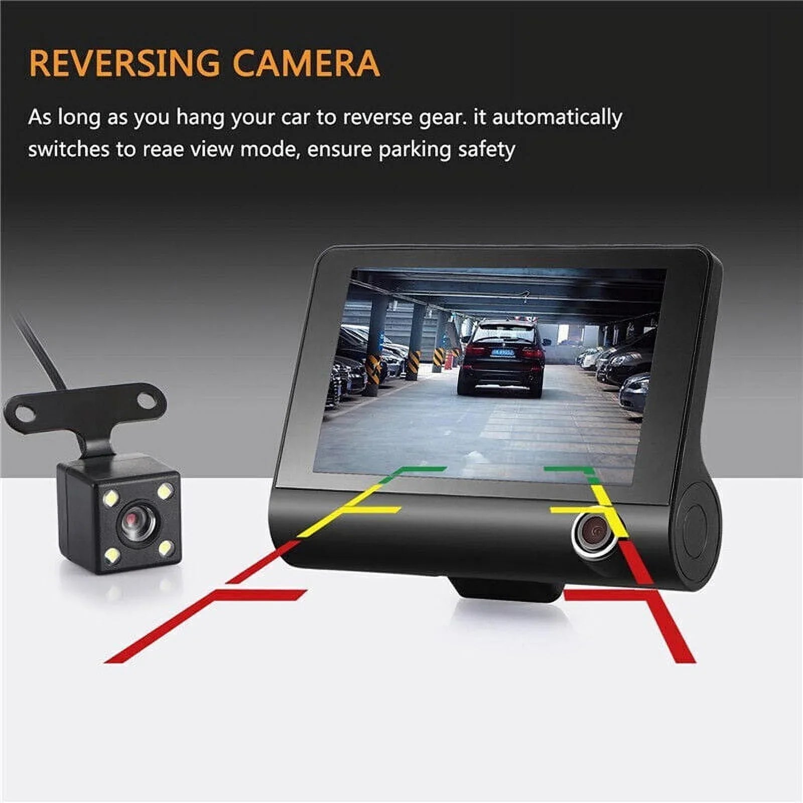 TASHHAR Car Dual Lens Dash Cam 1080P 4" HD DVR Front/Rear/Built-In Video Camera Driving Recorder G-Sensor, Motion Detection and Parking Monitoring