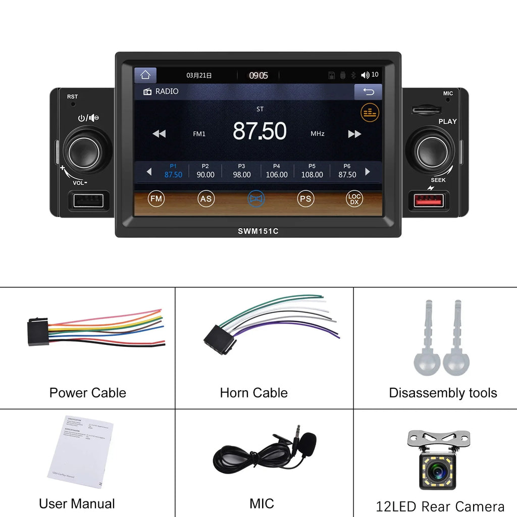 Podofo Car Mp5 Player Carplay Car Stereo Radio 5'' Touch Screen Universal Car Multimedia Player with Bluetooth FM Radio Receiver Support TF/USB Rear View