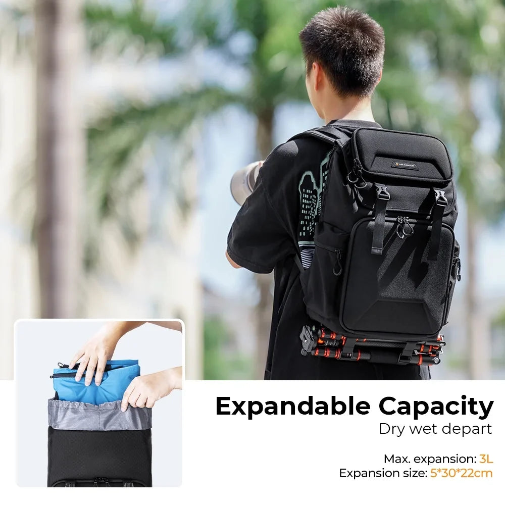 K&F CONCEPT Hard Shell Camera Backpack Waterproof SLR/DSLR Camera Bag 22L Large Capacity Photography Bag with 15.6 Inch Laptop Compartment Rain Coating Women Men Photographers