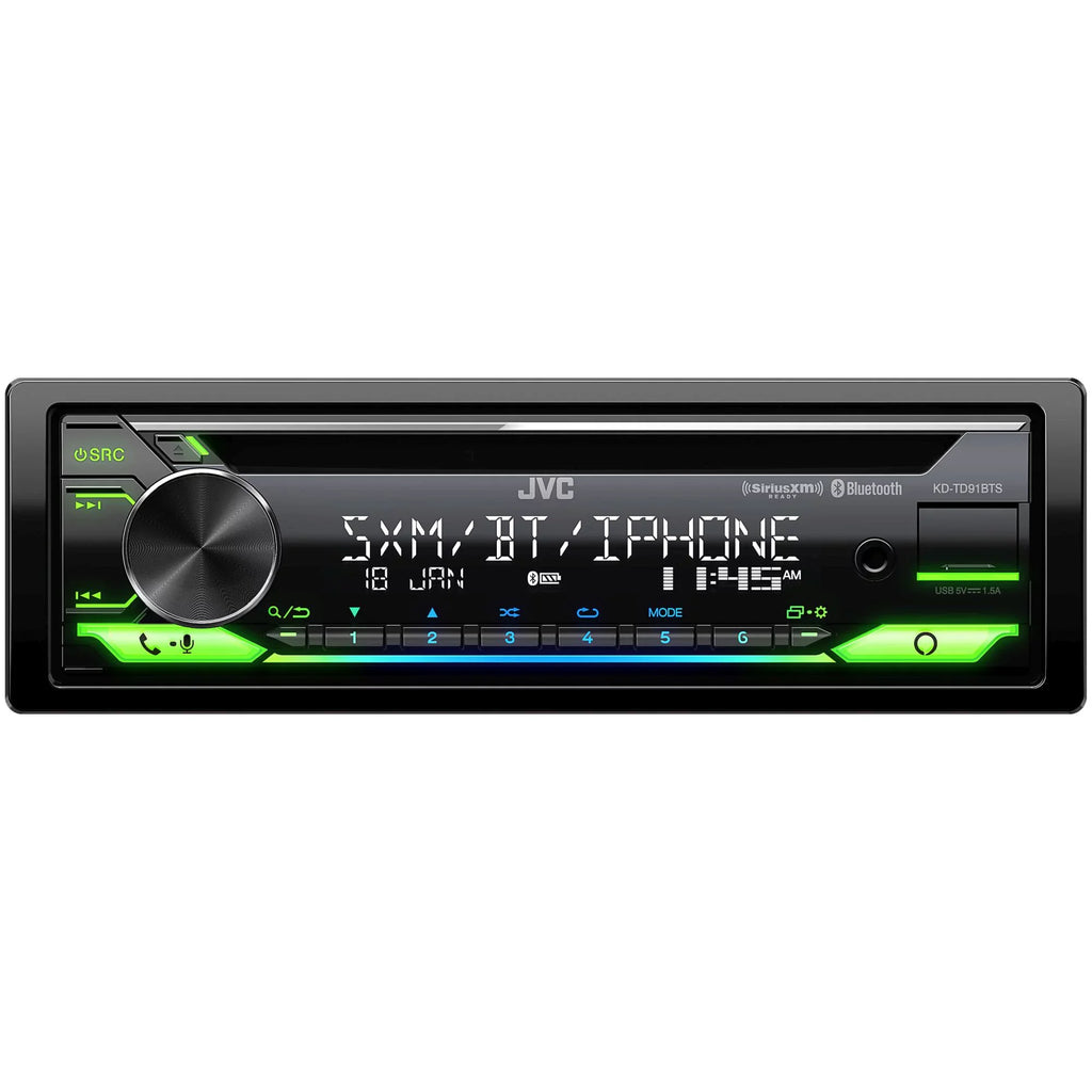 JVC KD-TD91BTS - CD Receiver w/ Bluetooth, Front USB, AUX, Amazon Alexa, SirusXM Ready + Two Pairs Of JVC 6x9" Speakers