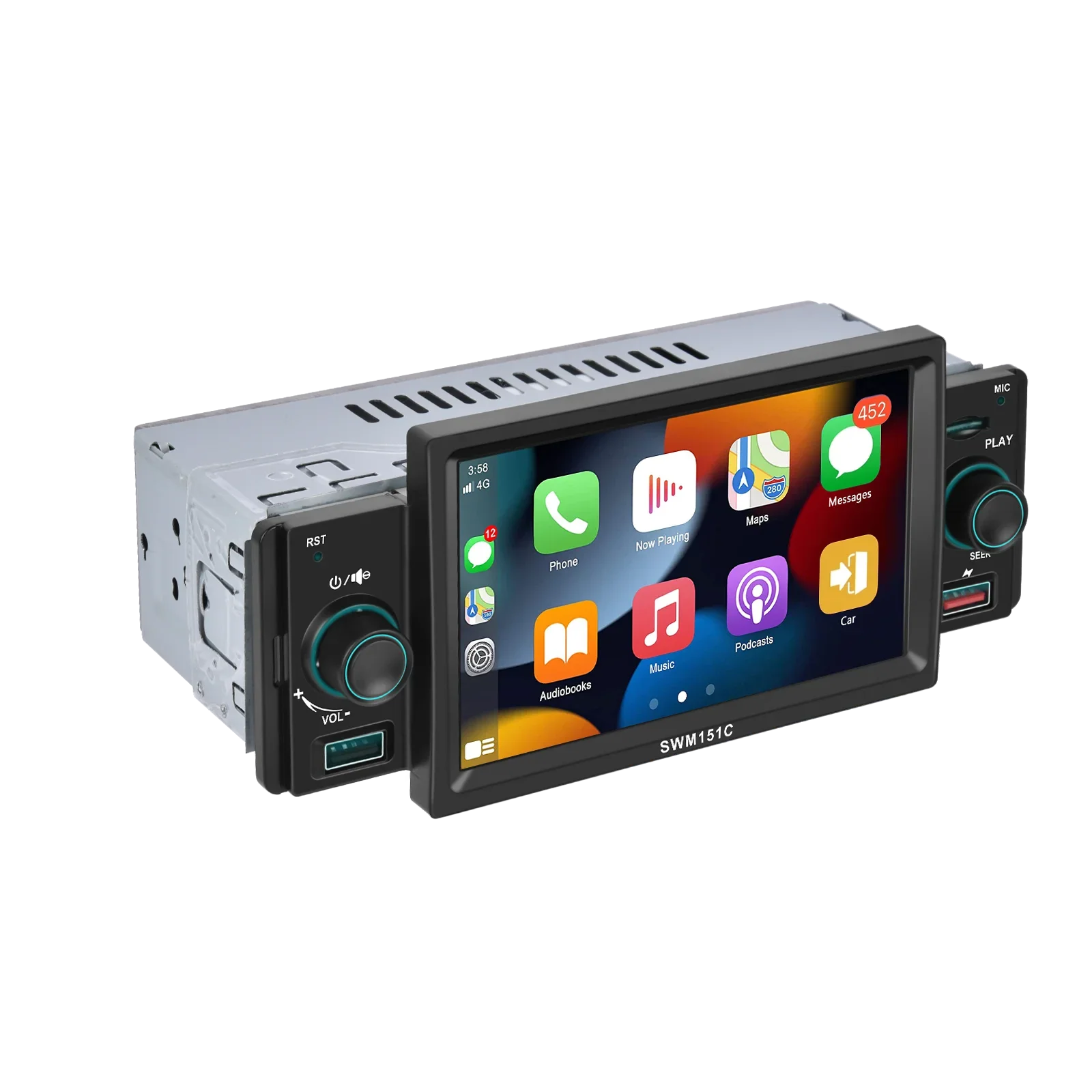 Podofo Car Mp5 Player Carplay Car Stereo Radio 5'' Touch Screen Universal Car Multimedia Player with Bluetooth FM Radio Receiver Support TF/USB Rear View