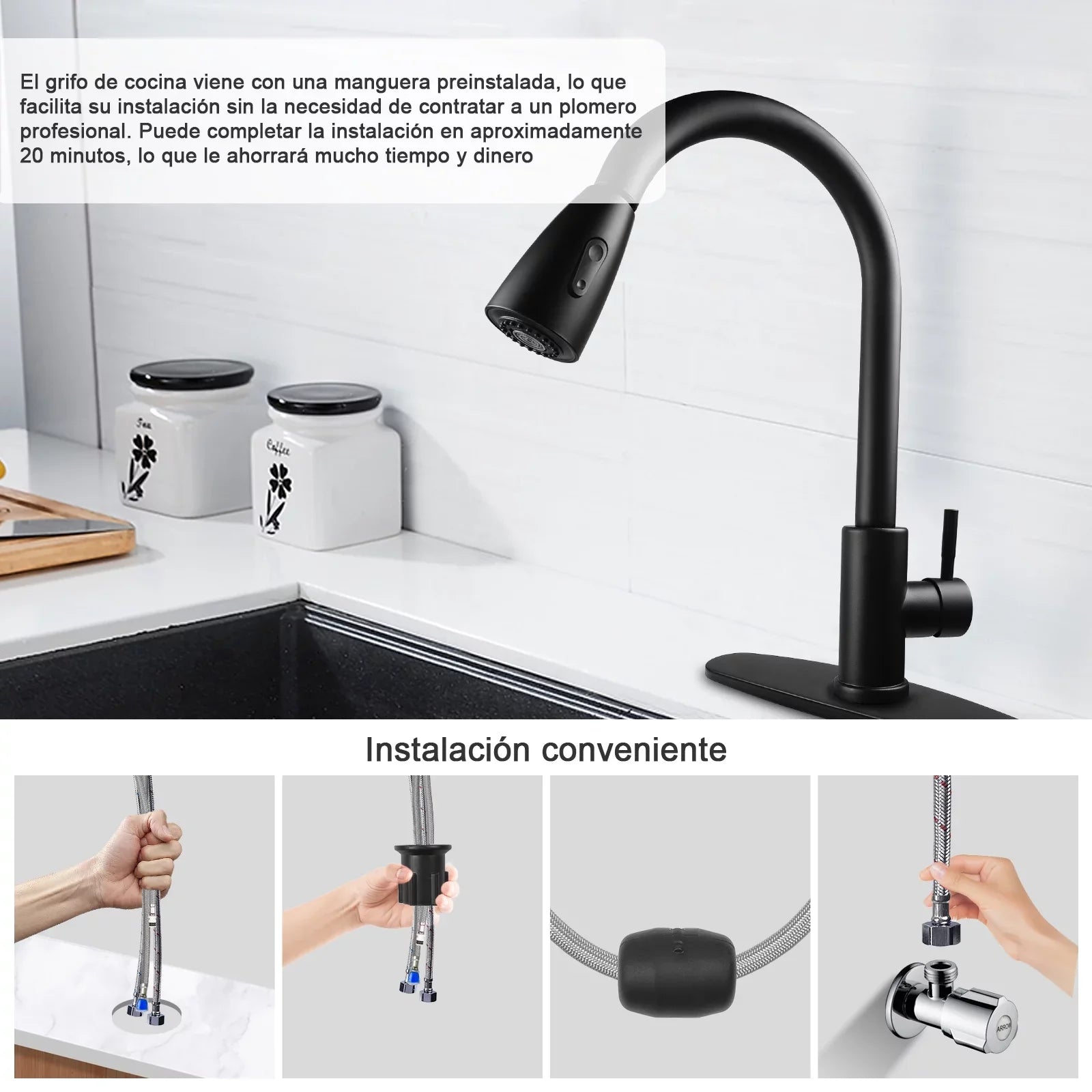 Kitchen Faucet with Pull Down Sprayer, High Arc Single Handle Kitchen Sink Faucet with Deck Plate, Commercial Modern Stainless Steel Kitchen Faucets Kitchen, RV, Bar, Silver