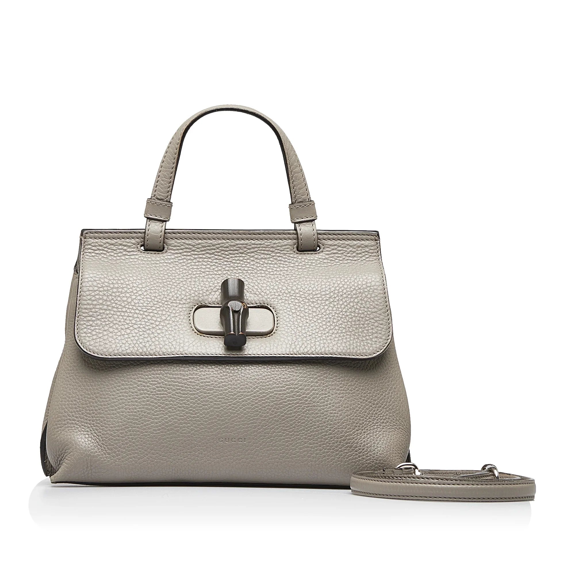 Pre-Owned Authenticated Gucci Medium Bamboo Daily Calf Leather Gray Satchel Unisex (Good)