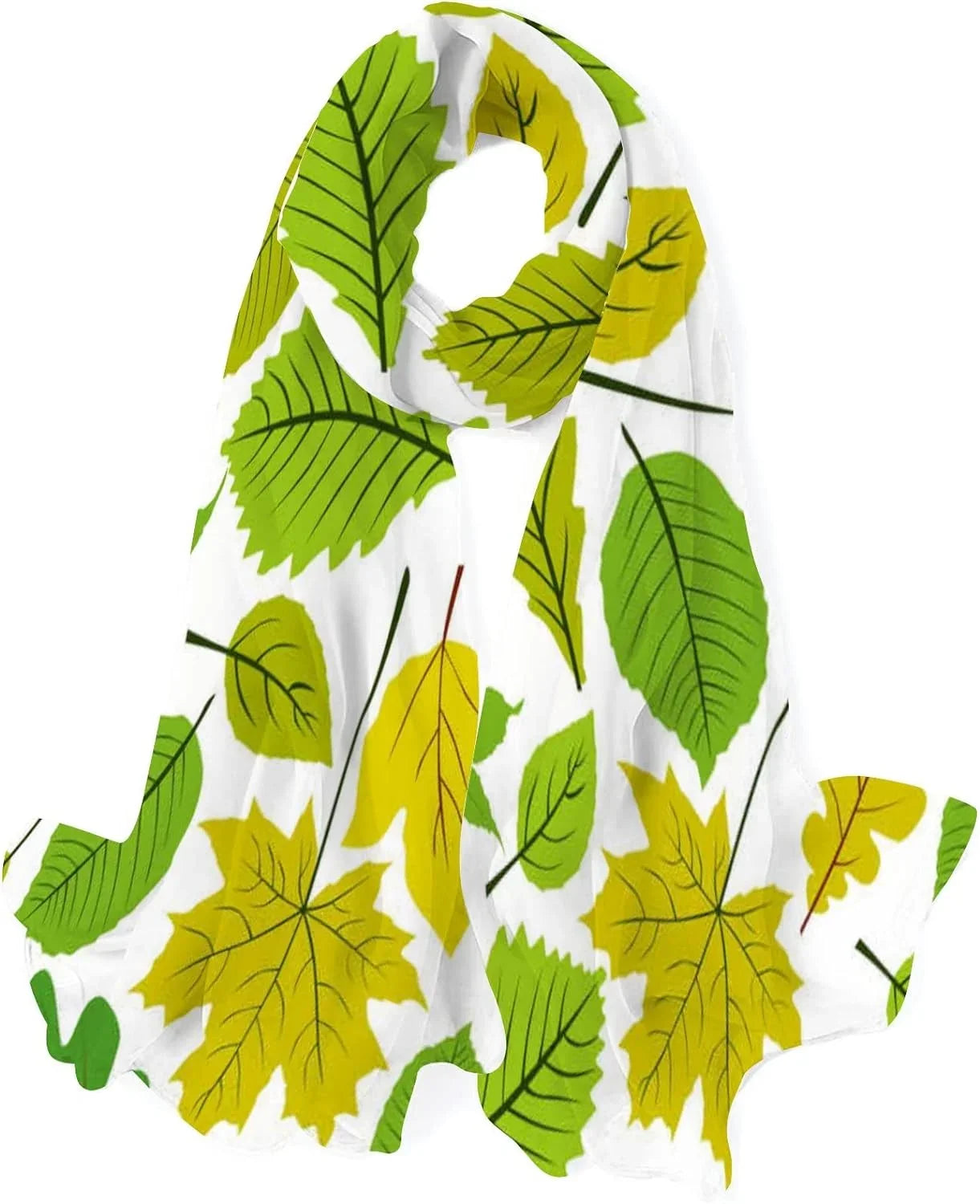 Hyjoy Beautiful Natural Leaves Long Silk Neck Scarf Lightweight Shawl Wrap Scarves Women Girls