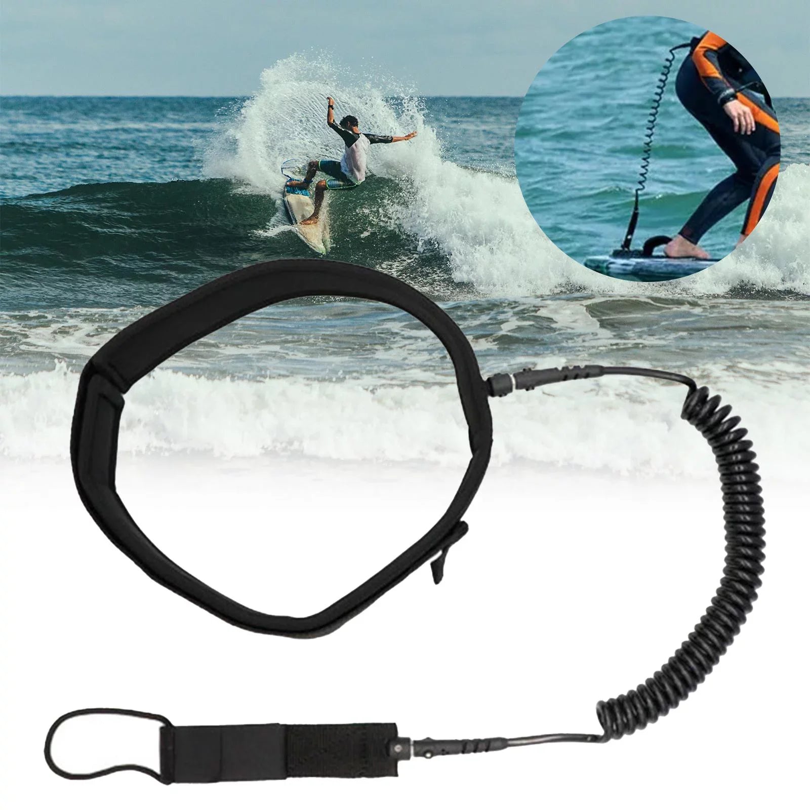 Surfboard Leash Coiled Surfing Leash Paddle Board Waist Belt Surf Leash Water Sports Stand up Paddleboard, Shortboard, Skimboard, Longboard 10FT