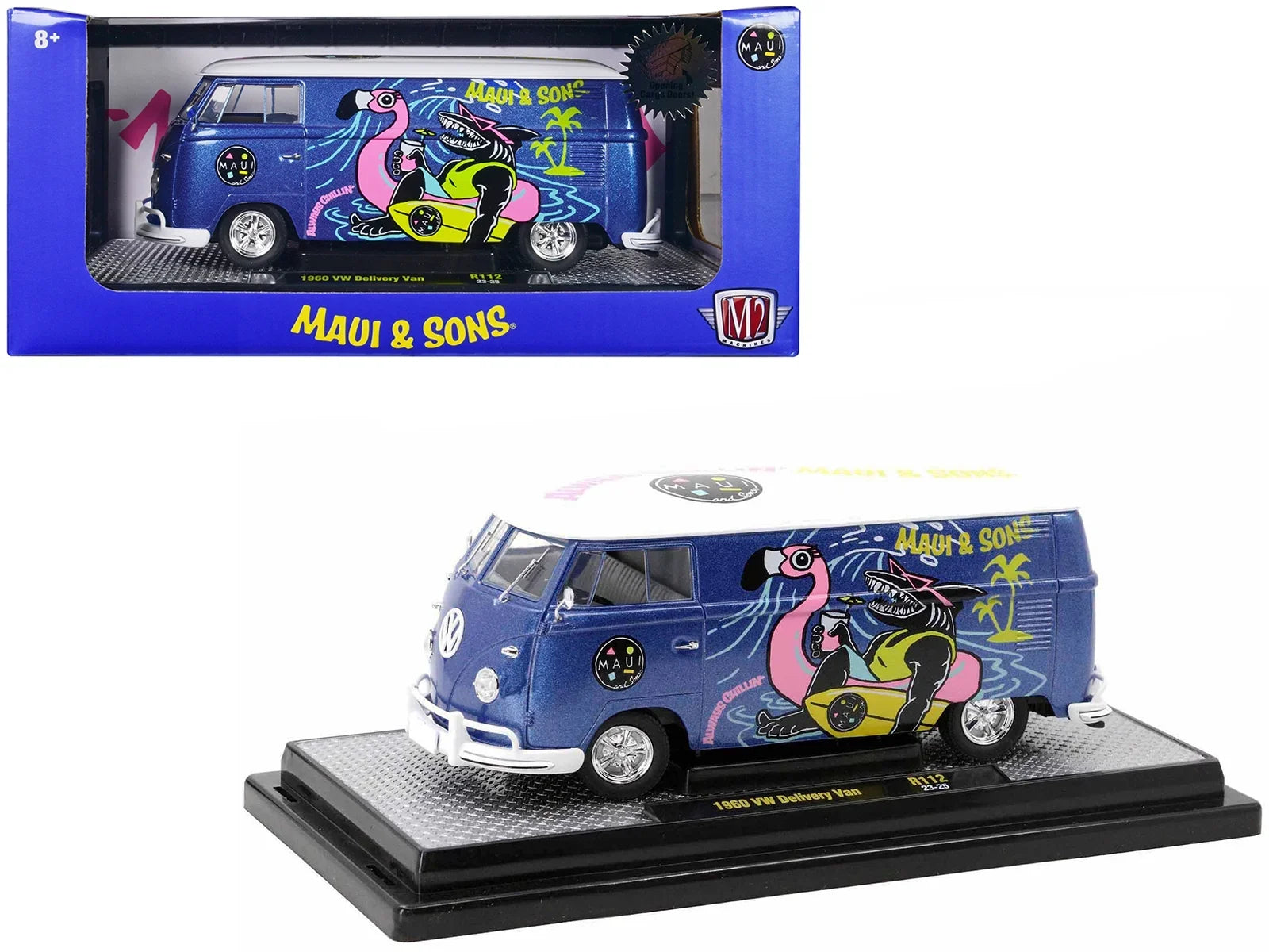 1960 Volkswagen Delivery Van Blue Metallic w/White Top "Maui and Sons" Ltd Ed to 6550 pcs 1/24 Diecast Model Car by M2 Machines