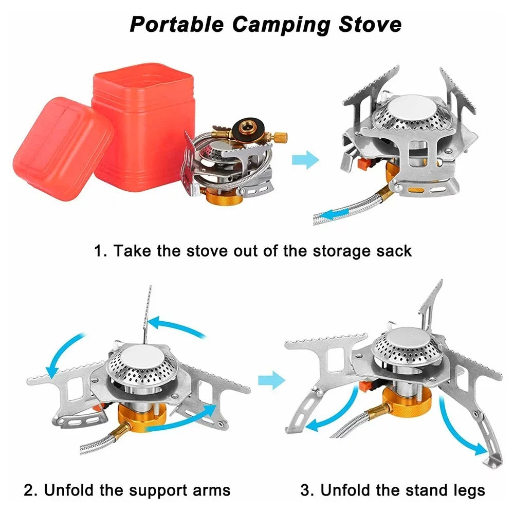 Camping Gas Stove, Folding Mini Pocket Stove Camping Gas Stove Split Stove, Silver