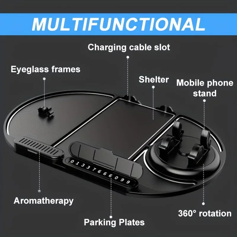 4-in-1 Non-Slip Car Phone Holder and Dashboard Organizer with Anti-Slip Sticky Mat - Multifunctional and Convenient