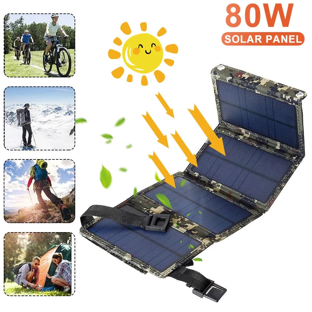 Jahy2Tech Foldable Outdoor 80W USB Solar Panel Portable Phone Charger Camping Hiking Rechargeable Battery High Standard
