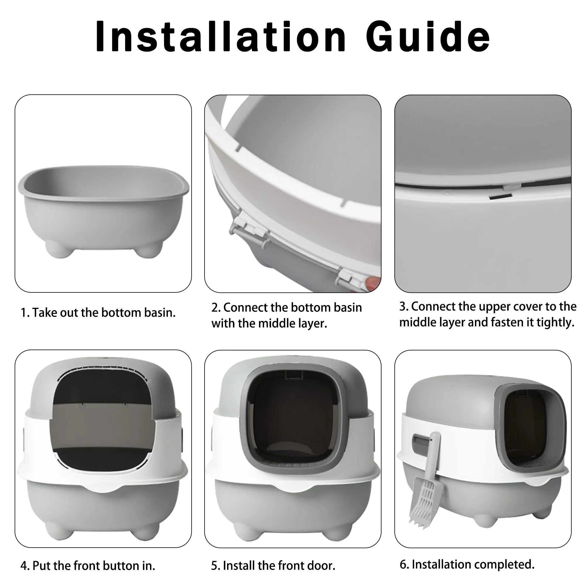 EOIVSH Large Cat Litter Box,Pets Enclosed Cat Litter Boxes,Odor Control,Jumbo Hooded,Gray,Door Isolate Smelly