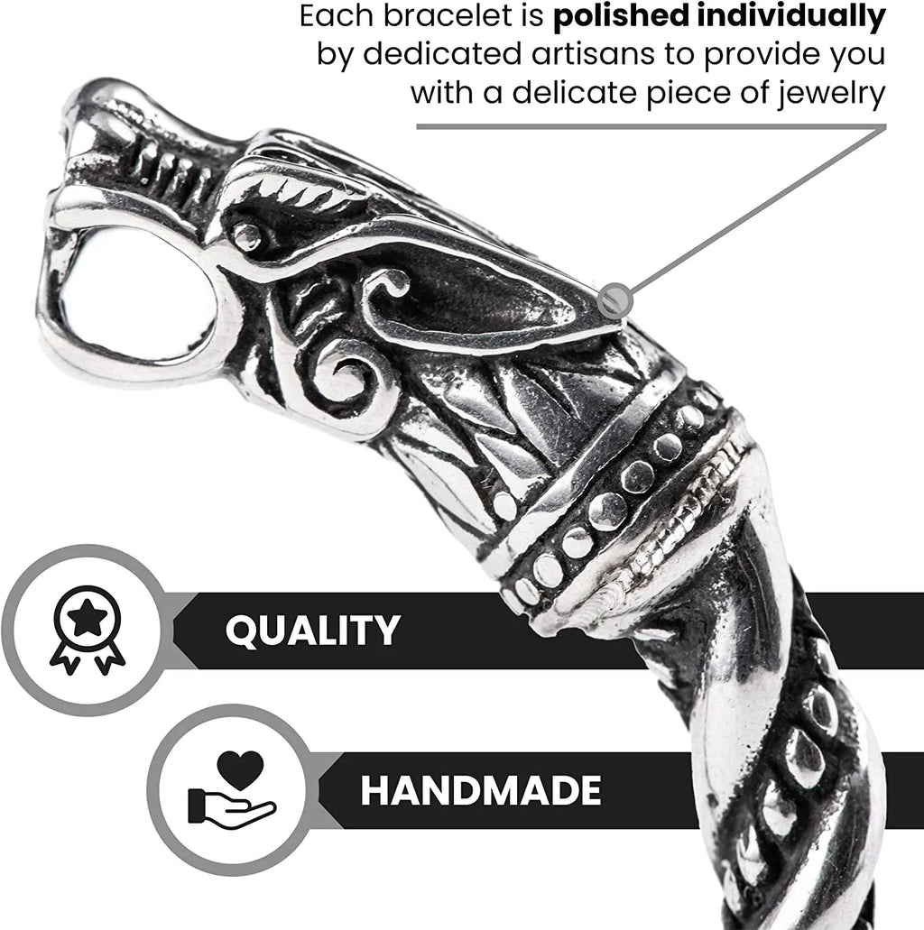 Bracelet Men | Adjustable Bracelet Men 7-10 inches | Pagan Jewelry | Norse God Odin Wolf Heads Arm Rings | Metal Wristband Gift Men & Boys