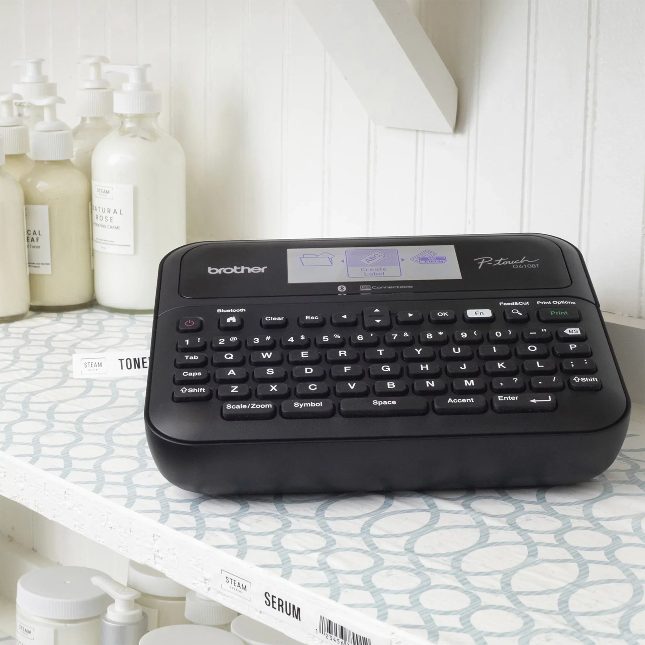 Brother P-touch Business Professional Connected Label Maker PT-D610BTVP with Bluetooth® Connectivity, includes carry case and 4m Black Print on Clear Sample Label Tape ~1/2” (12mm).