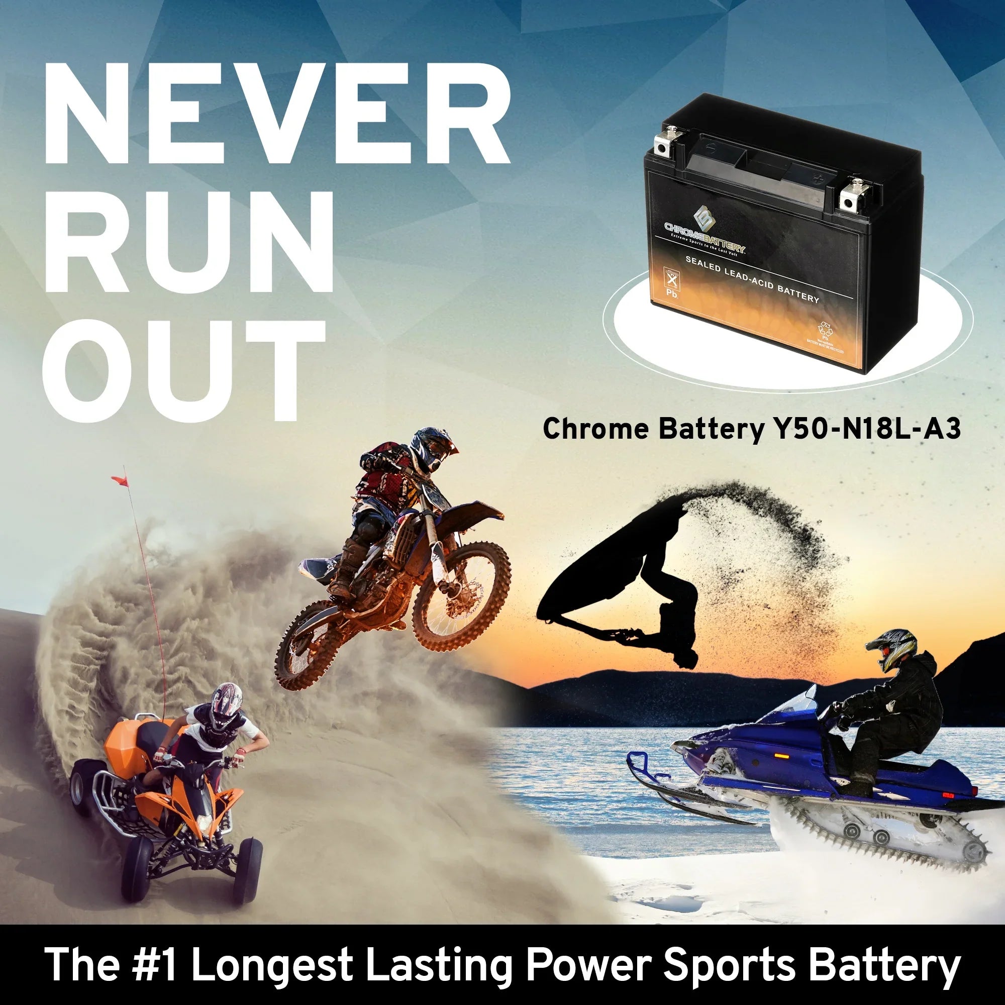 Chrome Battery Y50-n18l-a3 (50-n18l-a3 12 Volts,20 Ah, 260 Cca) Motorcycle Battery Honda Gl1100 Gold Wing 1100cc 80-'83