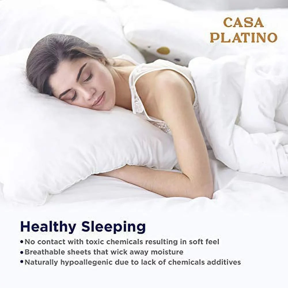 LANE LINEN 100% Organic Cotton Pure White King-Sheets Set 4-Piece Percale Weave Bedding Sheets Bed Breathable Fits Mattress Upto 15" Deep